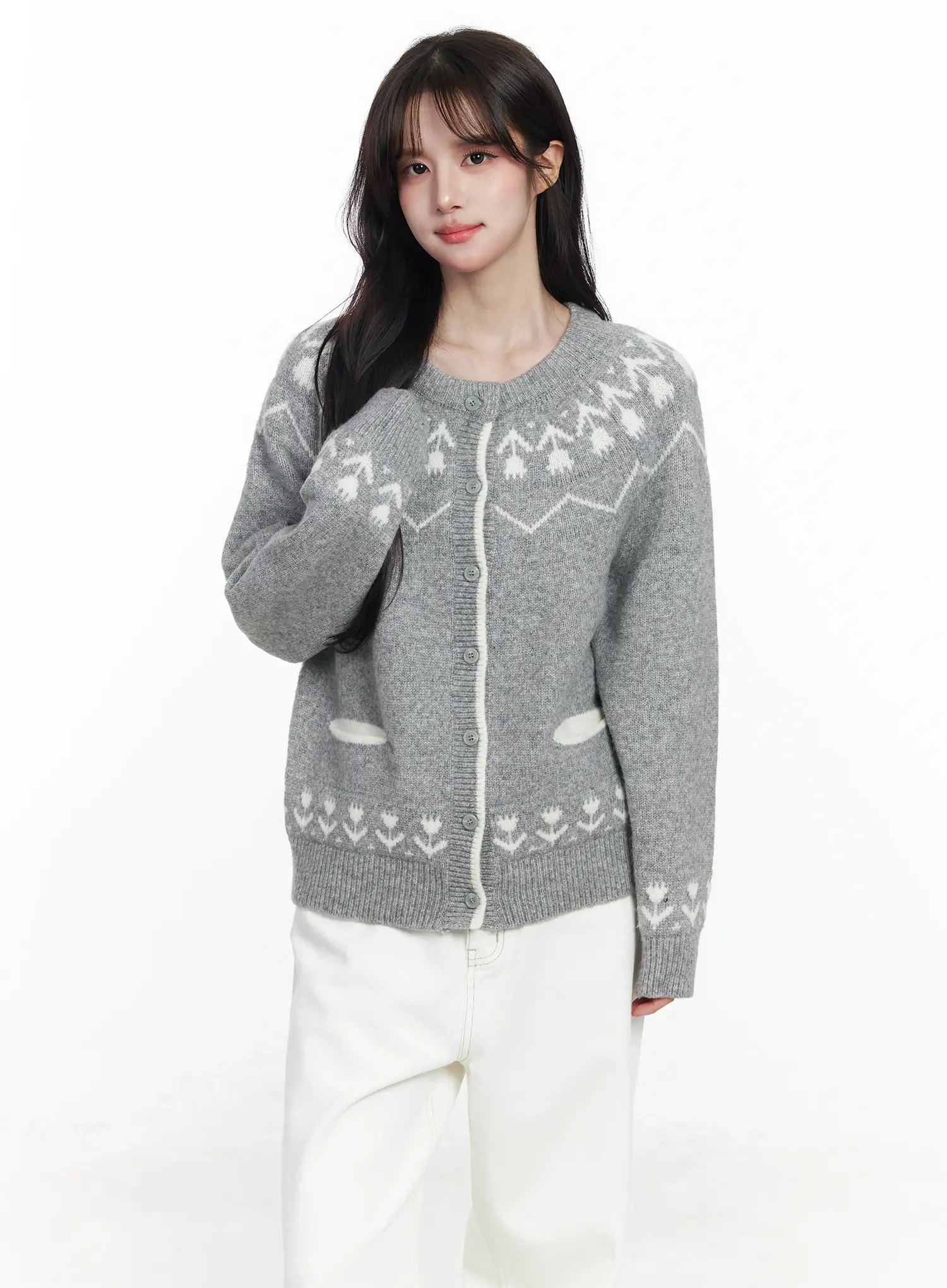 Nordic Pattern Button-Up Knit Cardigan IJ529 - Image 12