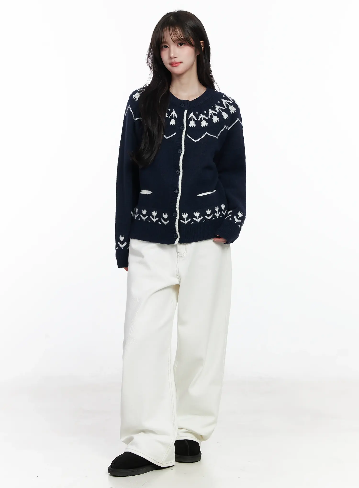 Nordic Pattern Button-Up Knit Cardigan IJ529 - Image 2