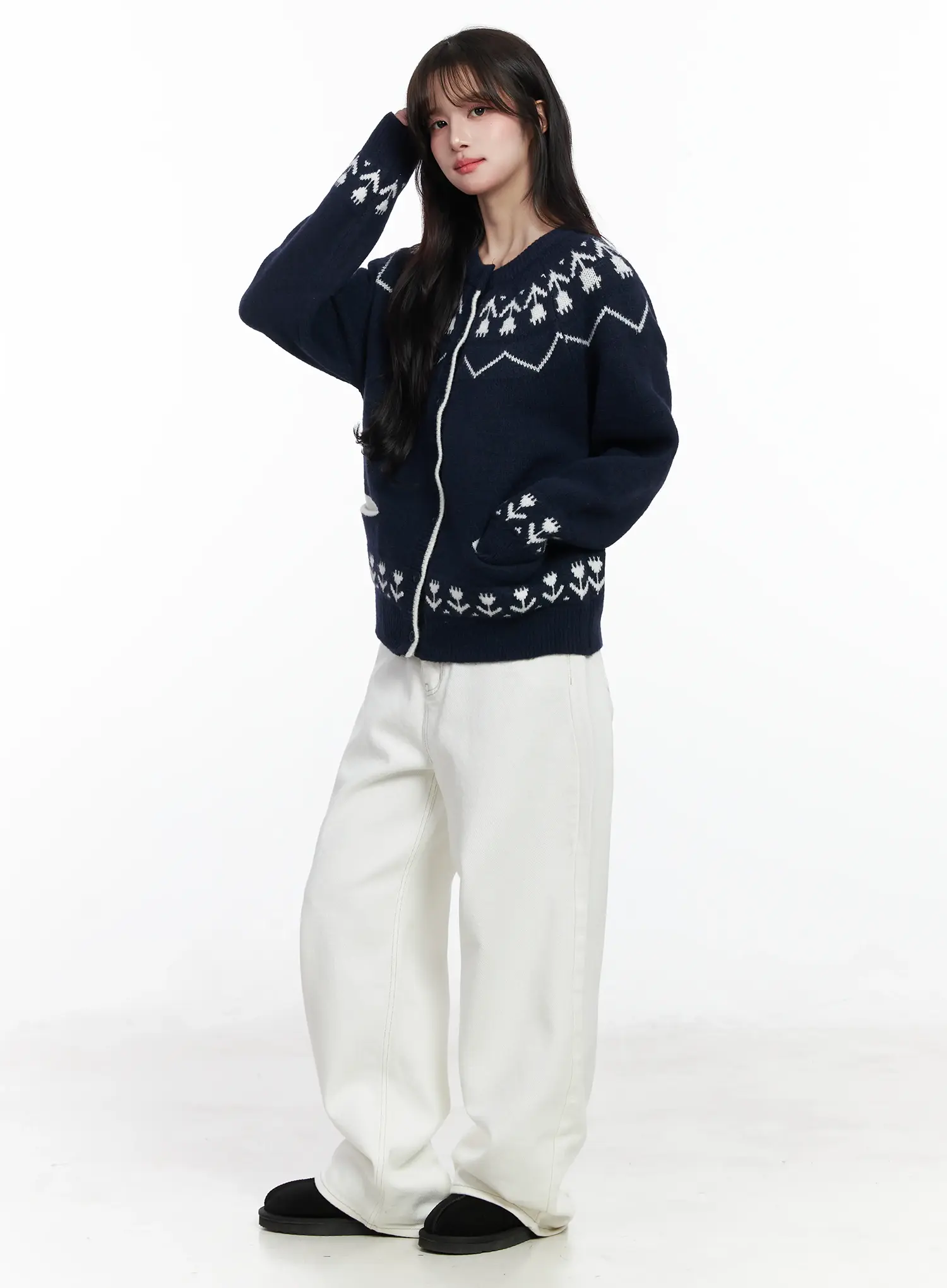 Nordic Pattern Button-Up Knit Cardigan IJ529 - Image 3