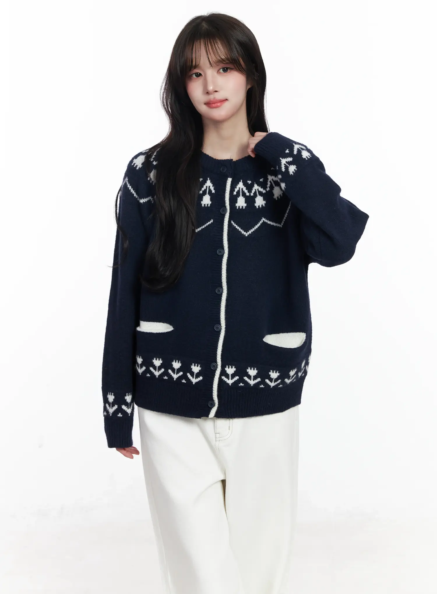 Nordic Pattern Button-Up Knit Cardigan IJ529 - Image 7