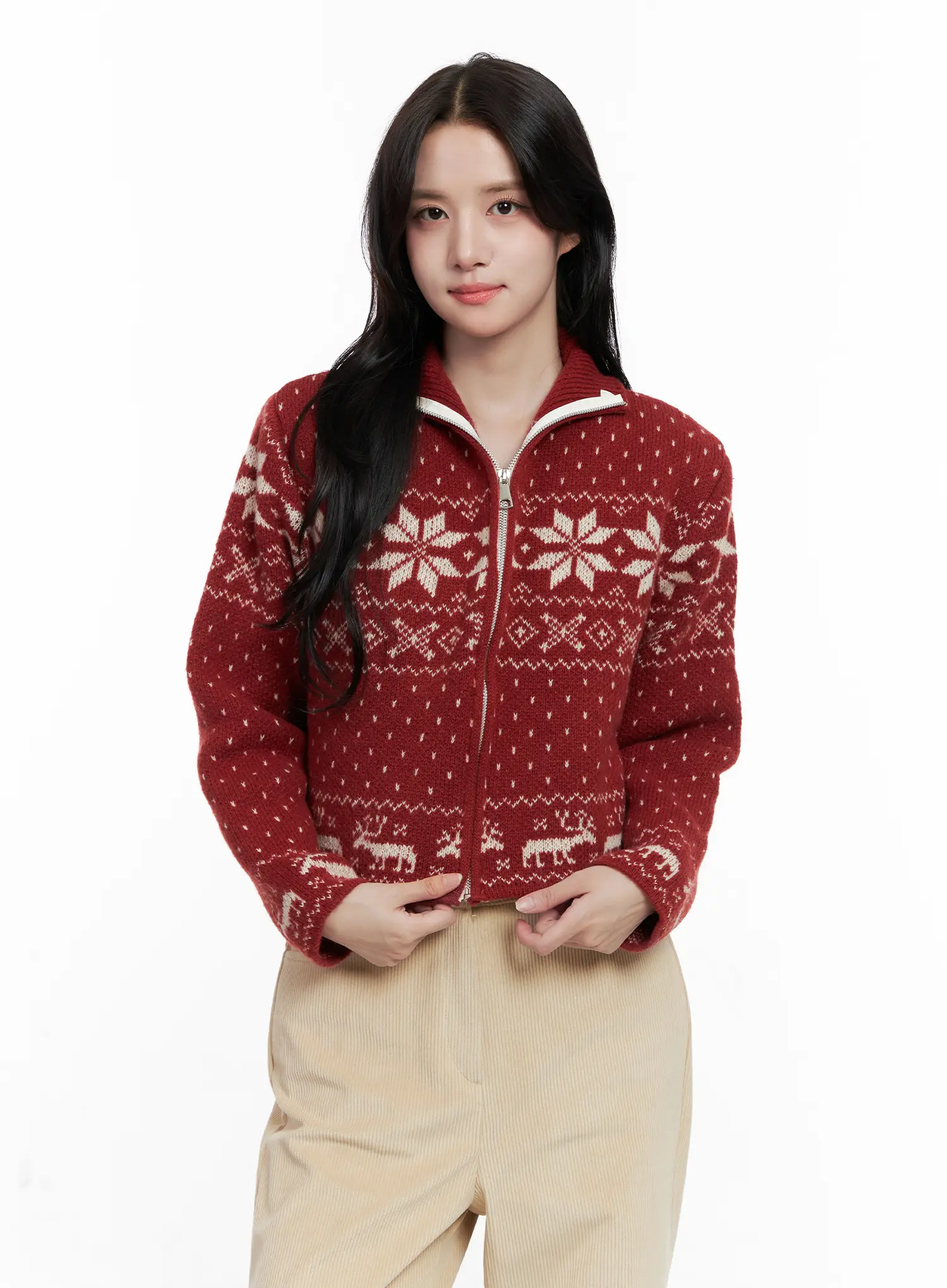 Nordic Zip-Up Knit Cardigan CO524 - Image 9