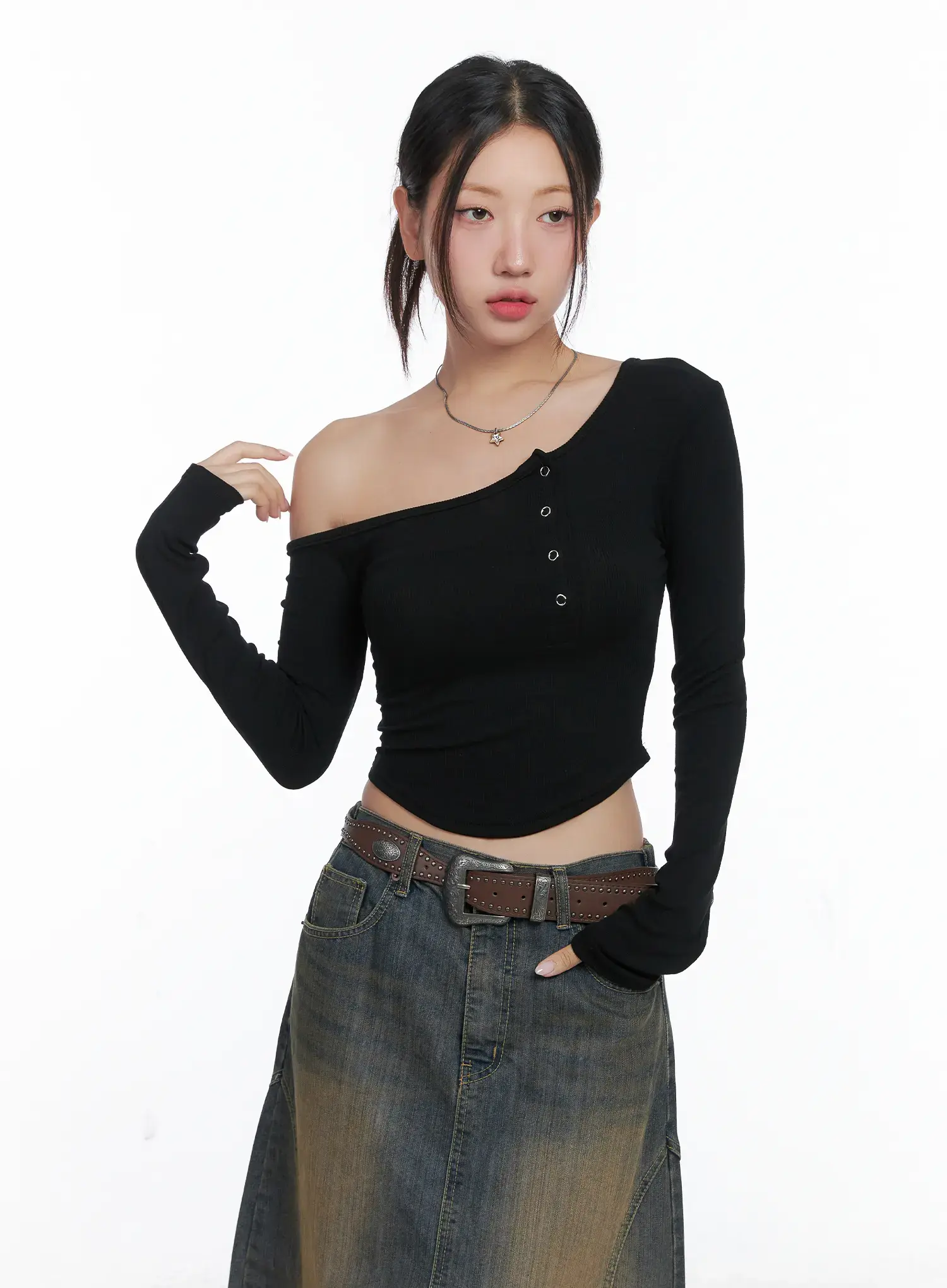 Off-Shoulder Asymmetric Long Sleeve Crop Top CS503 - Image 10
