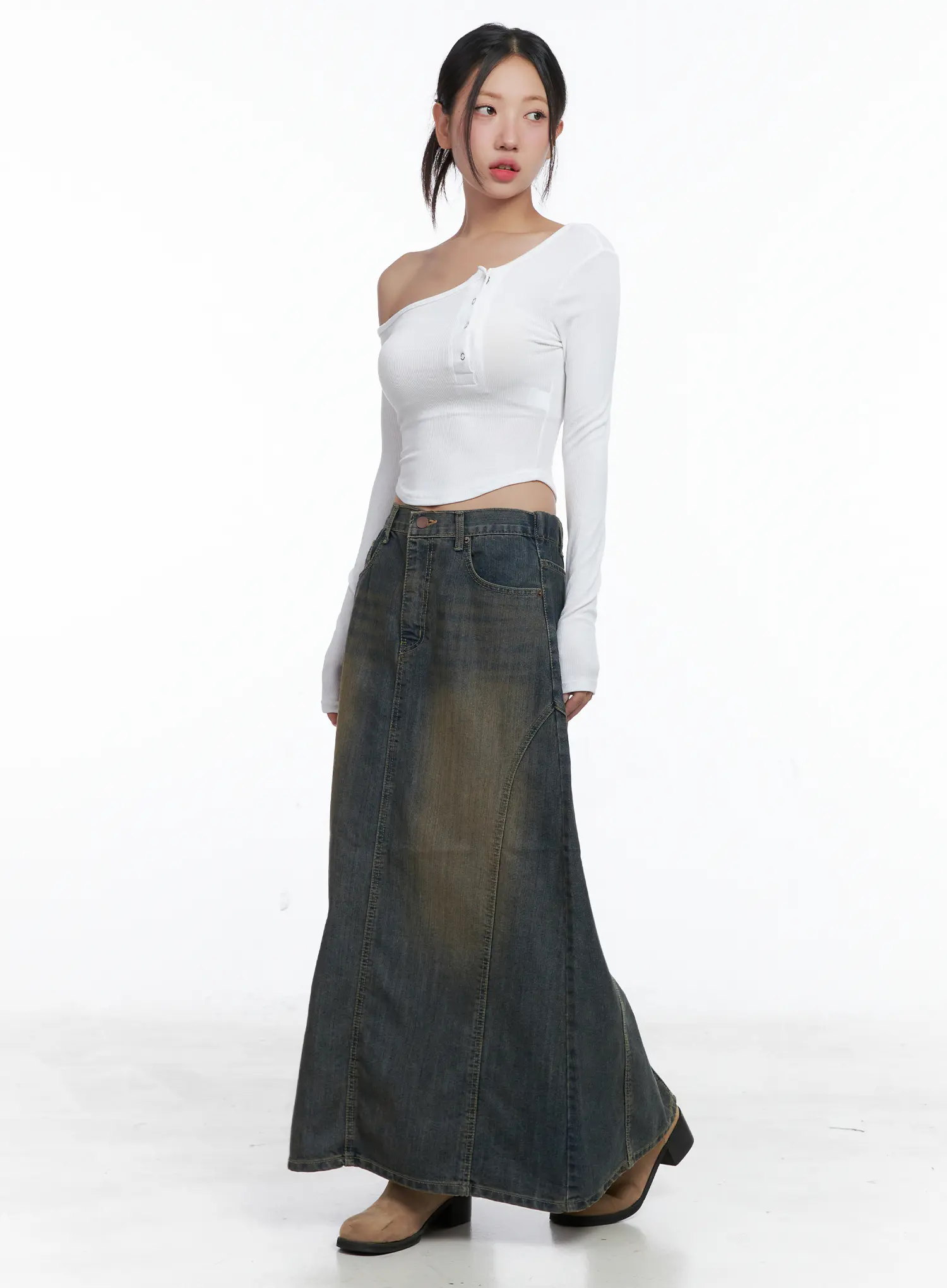 Off-Shoulder Asymmetric Long Sleeve Crop Top CS503 - Image 7