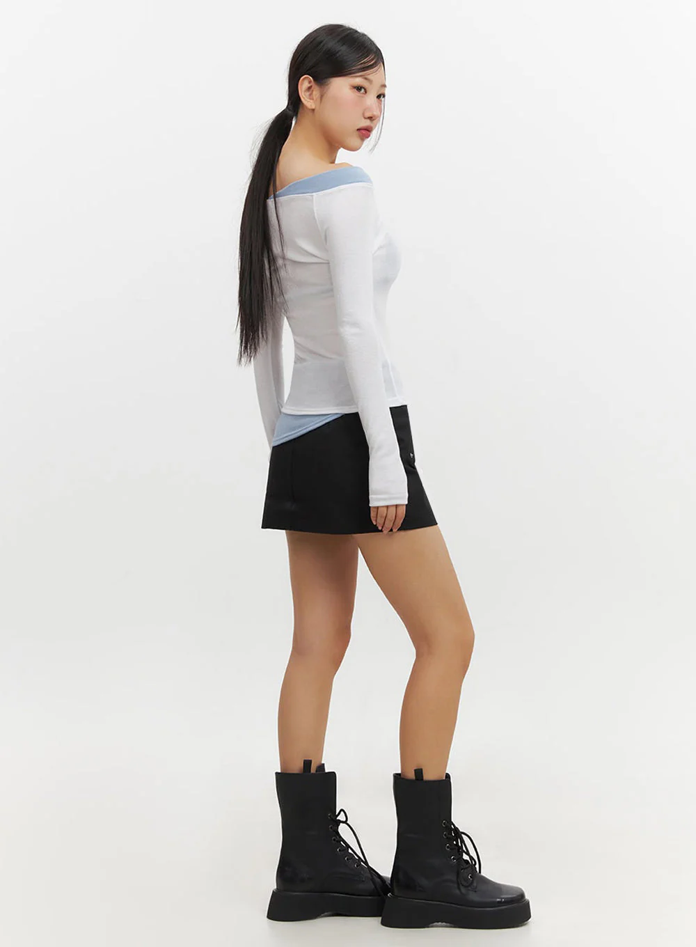 Off-Shoulder Asymmetric Long-Sleeve Top IF510 - Image 10
