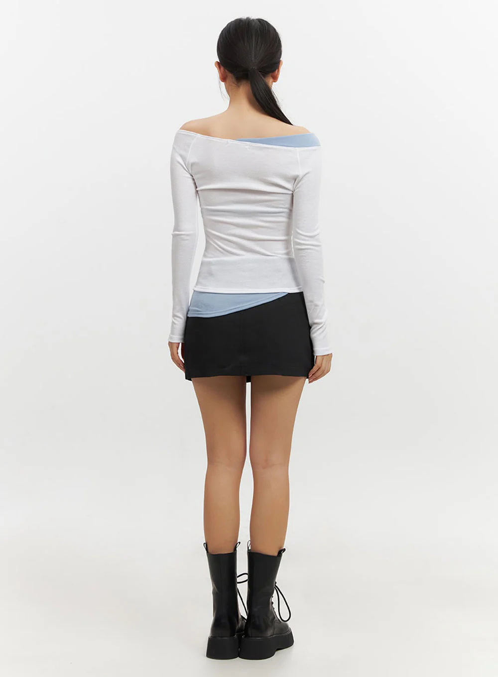 Off-Shoulder Asymmetric Long-Sleeve Top IF510 - Image 11