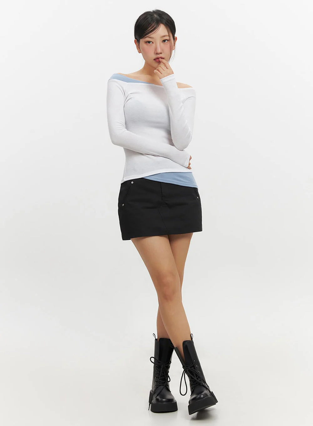 Off-Shoulder Asymmetric Long-Sleeve Top IF510 - Image 13