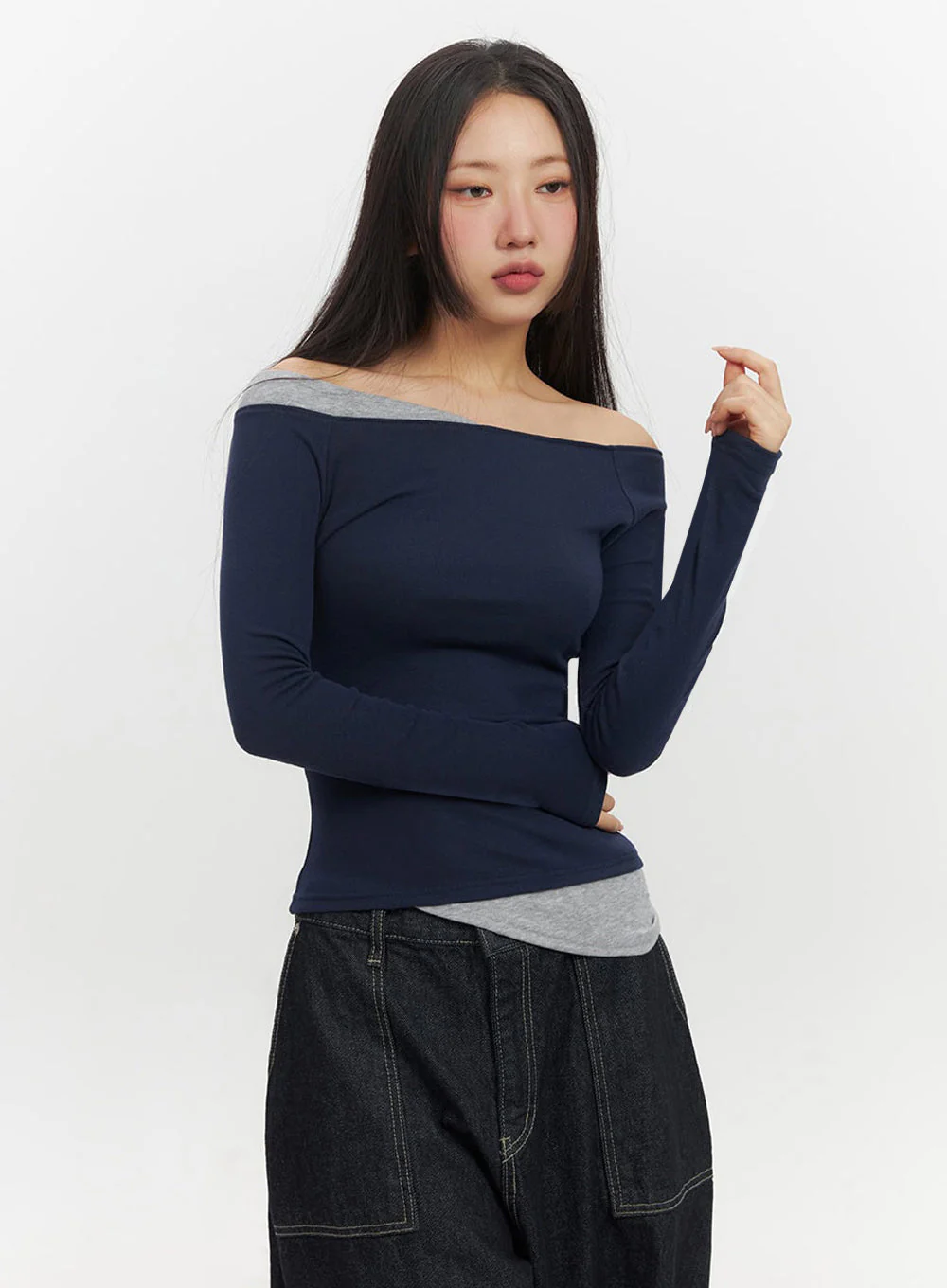 Off-Shoulder Asymmetric Long-Sleeve Top IF510 - Image 14