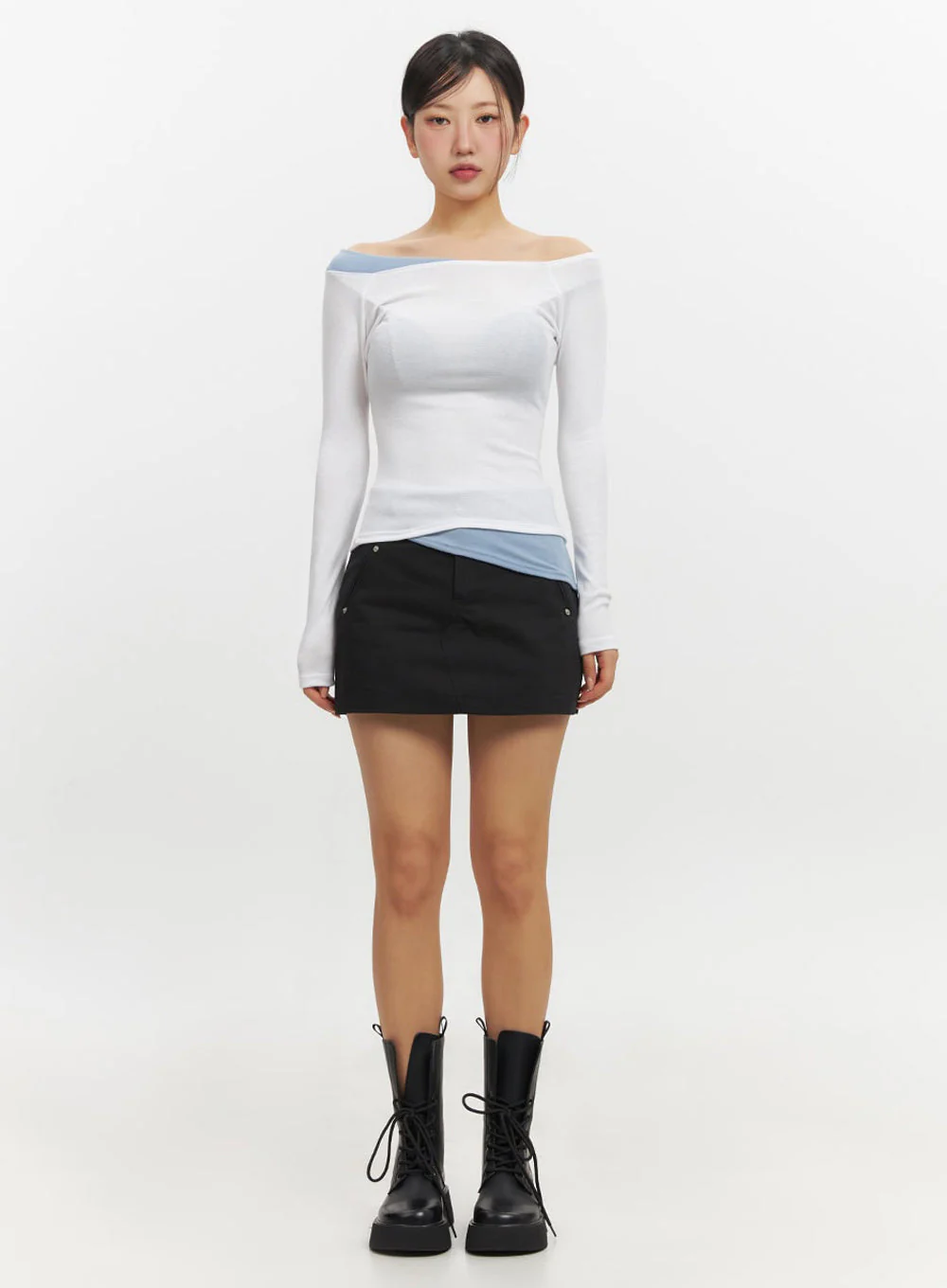 Off-Shoulder Asymmetric Long-Sleeve Top IF510 - Image 5