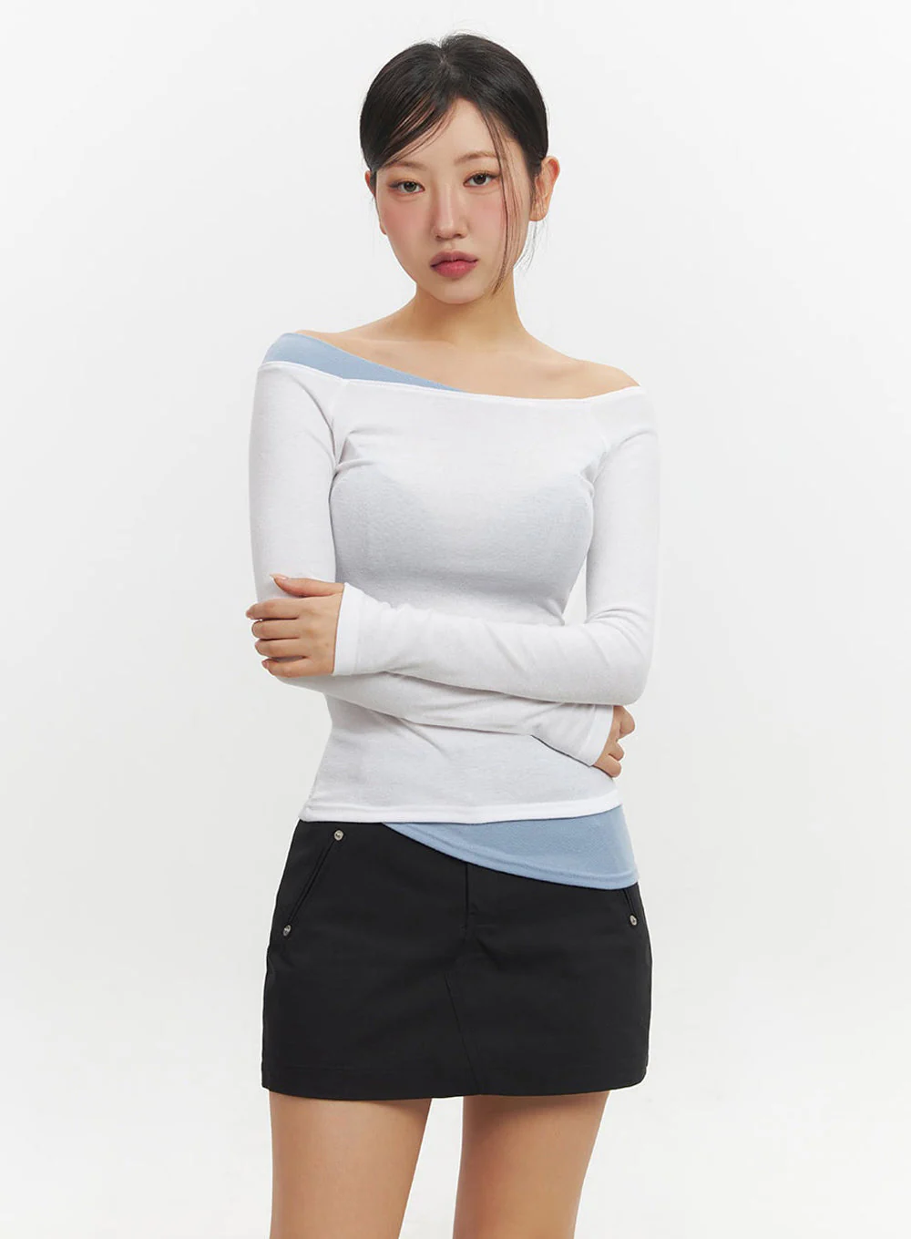 Off-Shoulder Asymmetric Long-Sleeve Top IF510 - Image 8