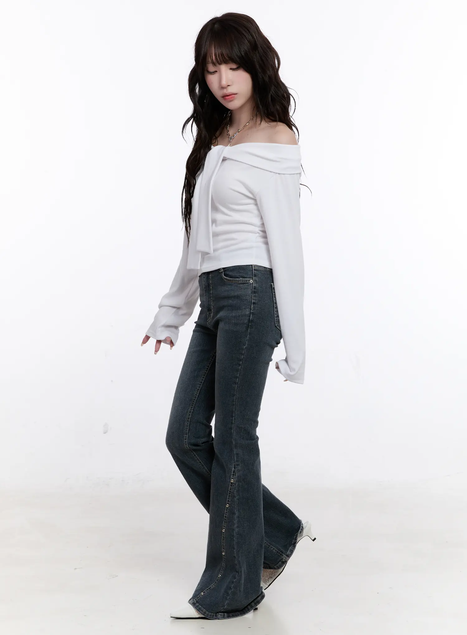 Off-Shoulder Bow Tie Long Sleeve Top CS530 - Image 6