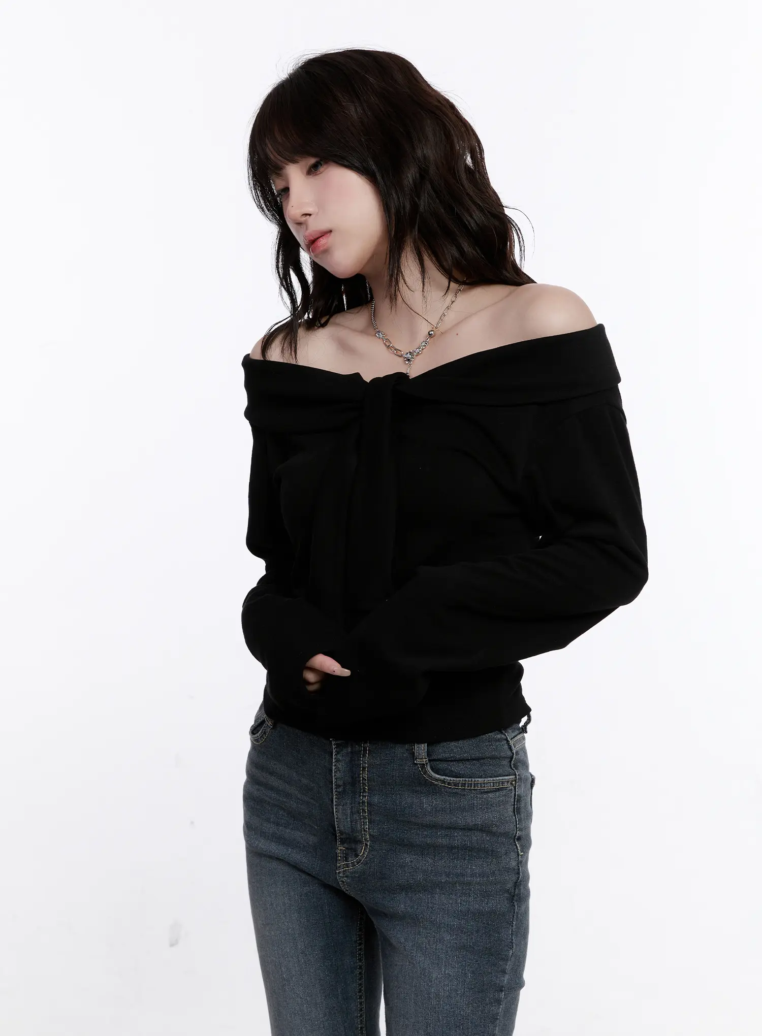 Off-Shoulder Bow Tie Long Sleeve Top CS530 - Image 8