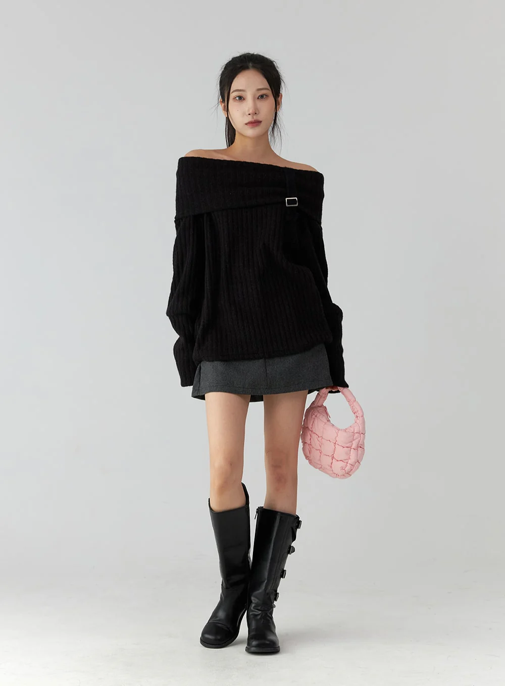 Off-Shoulder Buckle Knit Sweater CD322 - Image 3