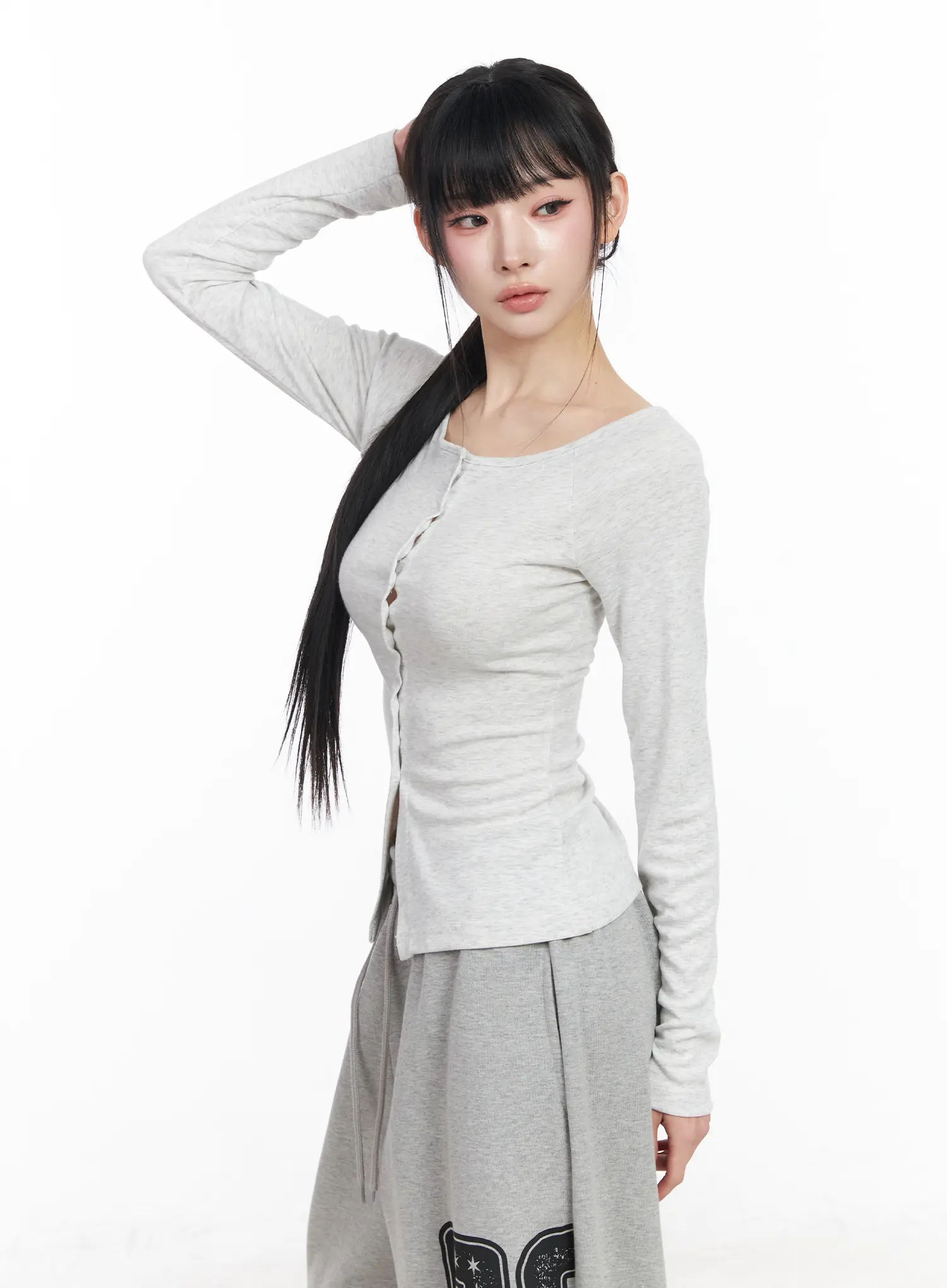 Off-Shoulder Button-Up Long Sleeve Top CF518 - Image 6
