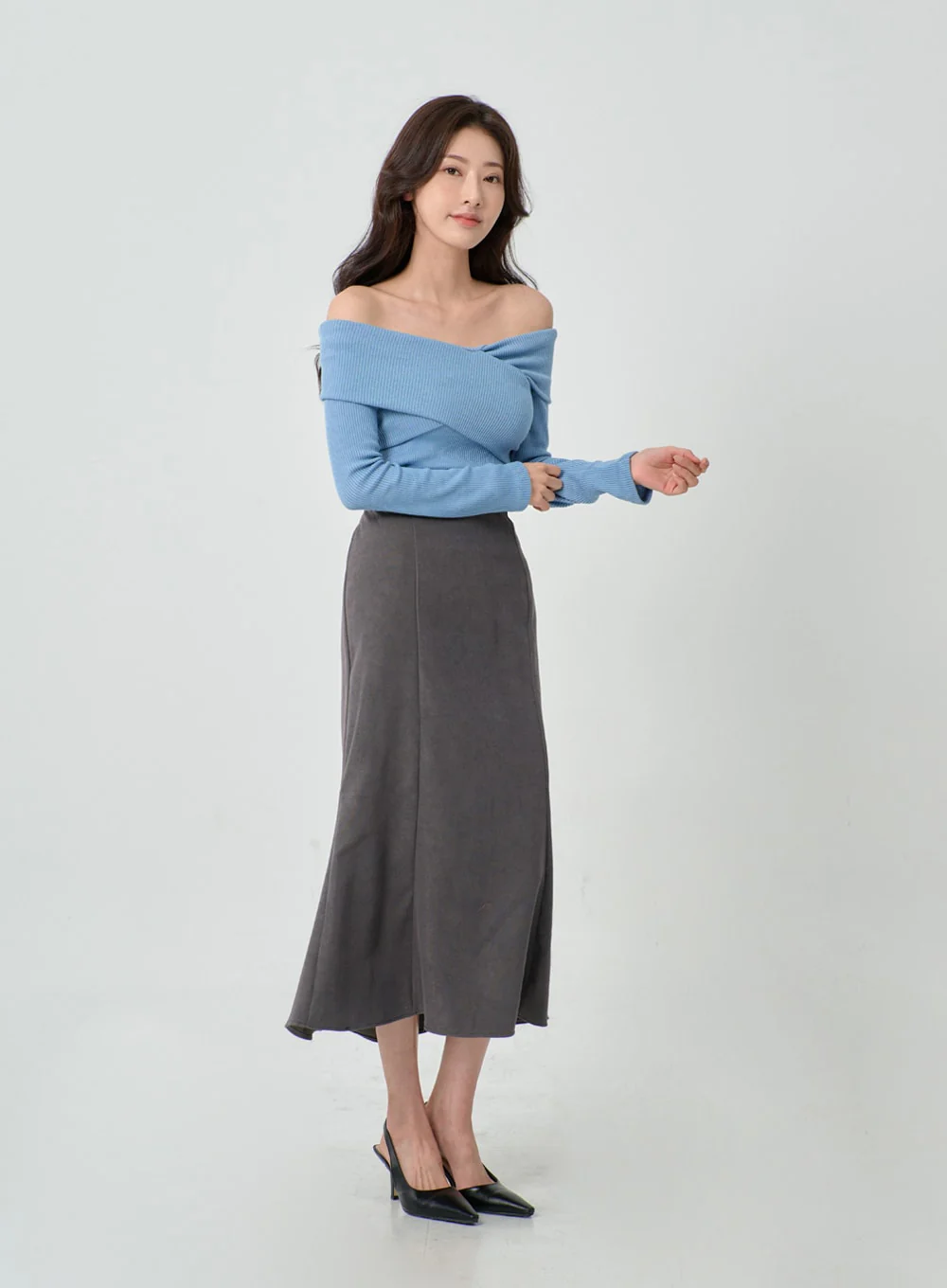 Off-Shoulder Cross Knit Long Sleeve T-Shirt IN07 - Image 10