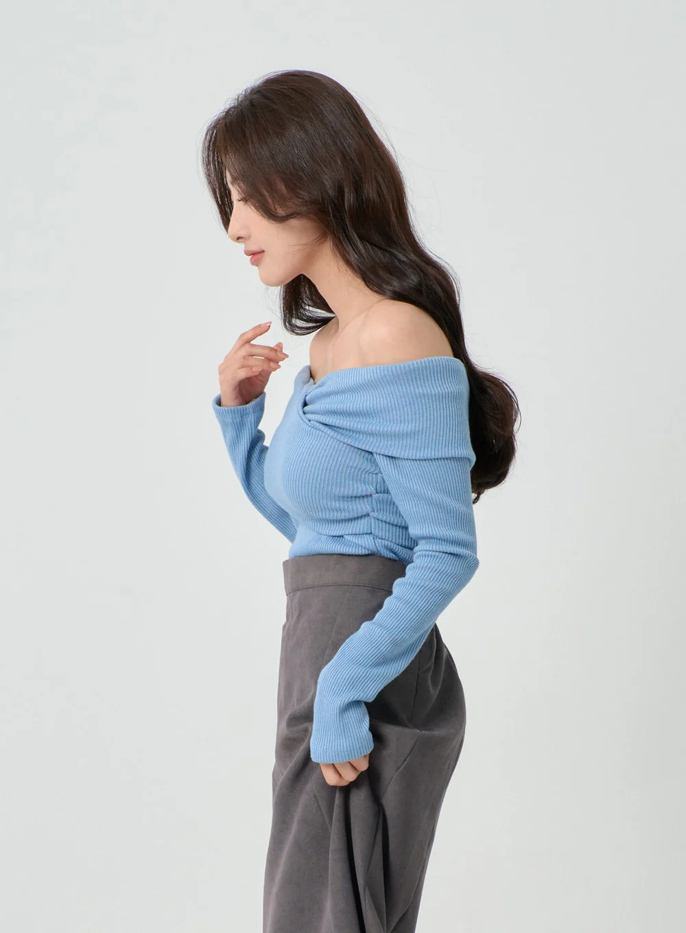 Off-Shoulder Cross Knit Long Sleeve T-Shirt IN07 - Image 4