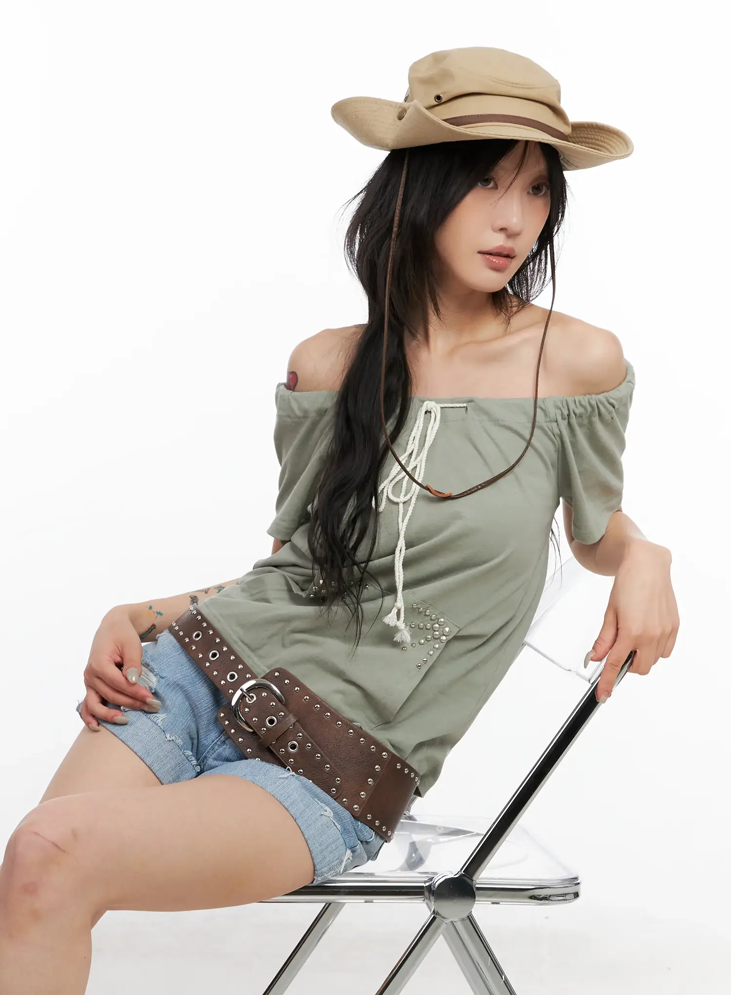 Off-Shoulder Drawstring Top CL528