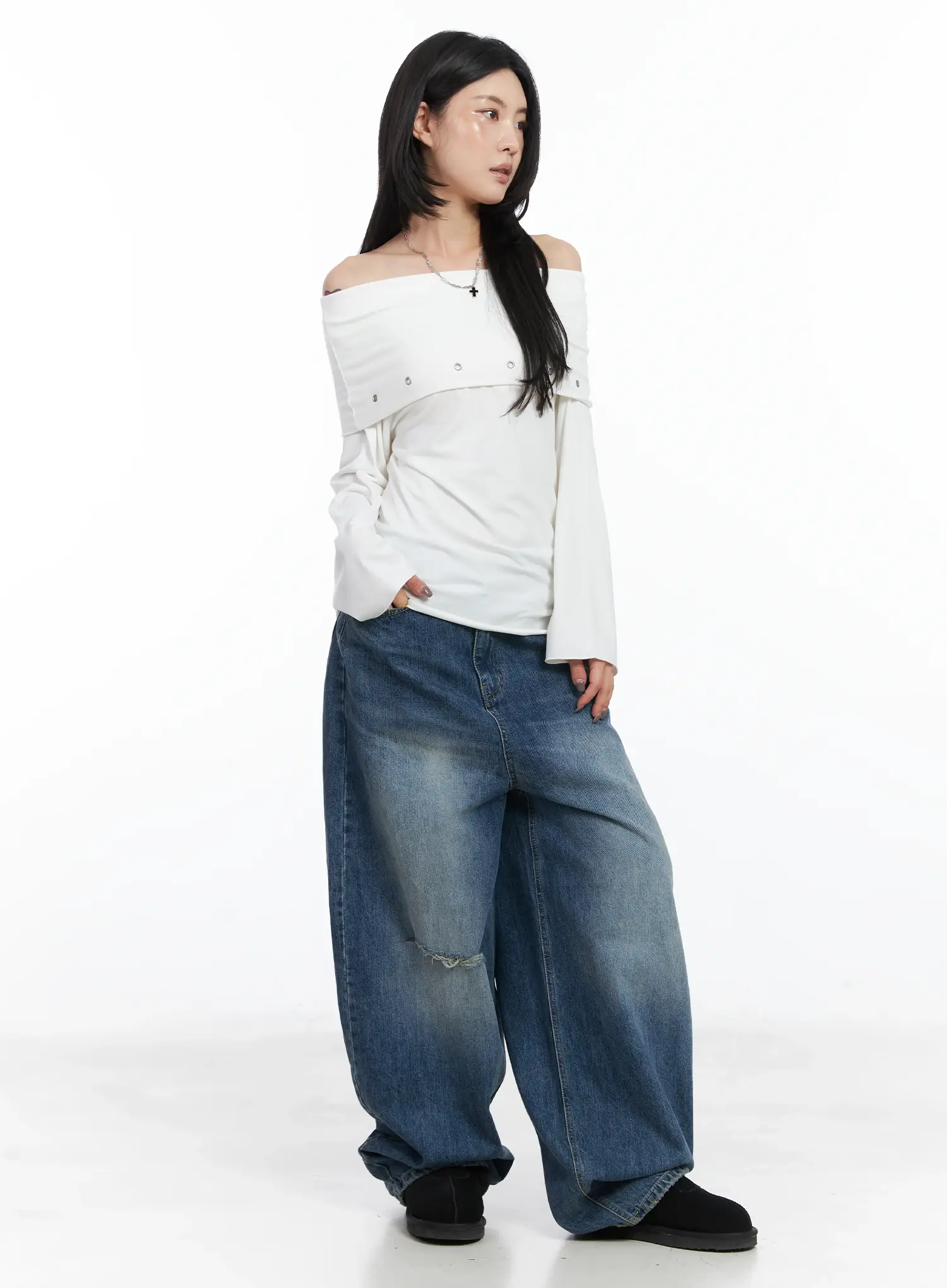 Off-Shoulder Eyelet Top CN528 - Image 6