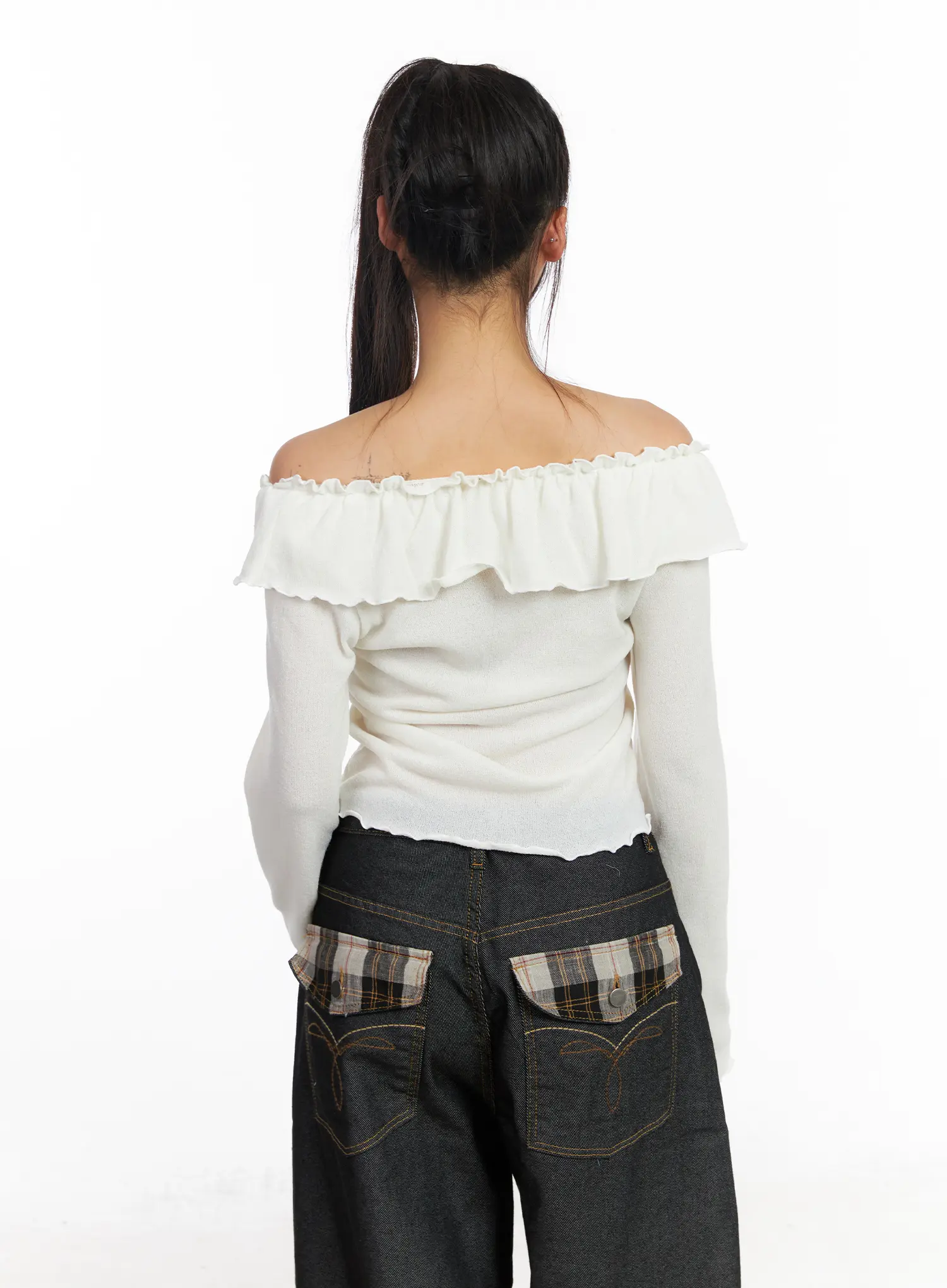 Off-Shoulder Frill Long Sleeve Top CF506 - Image 10