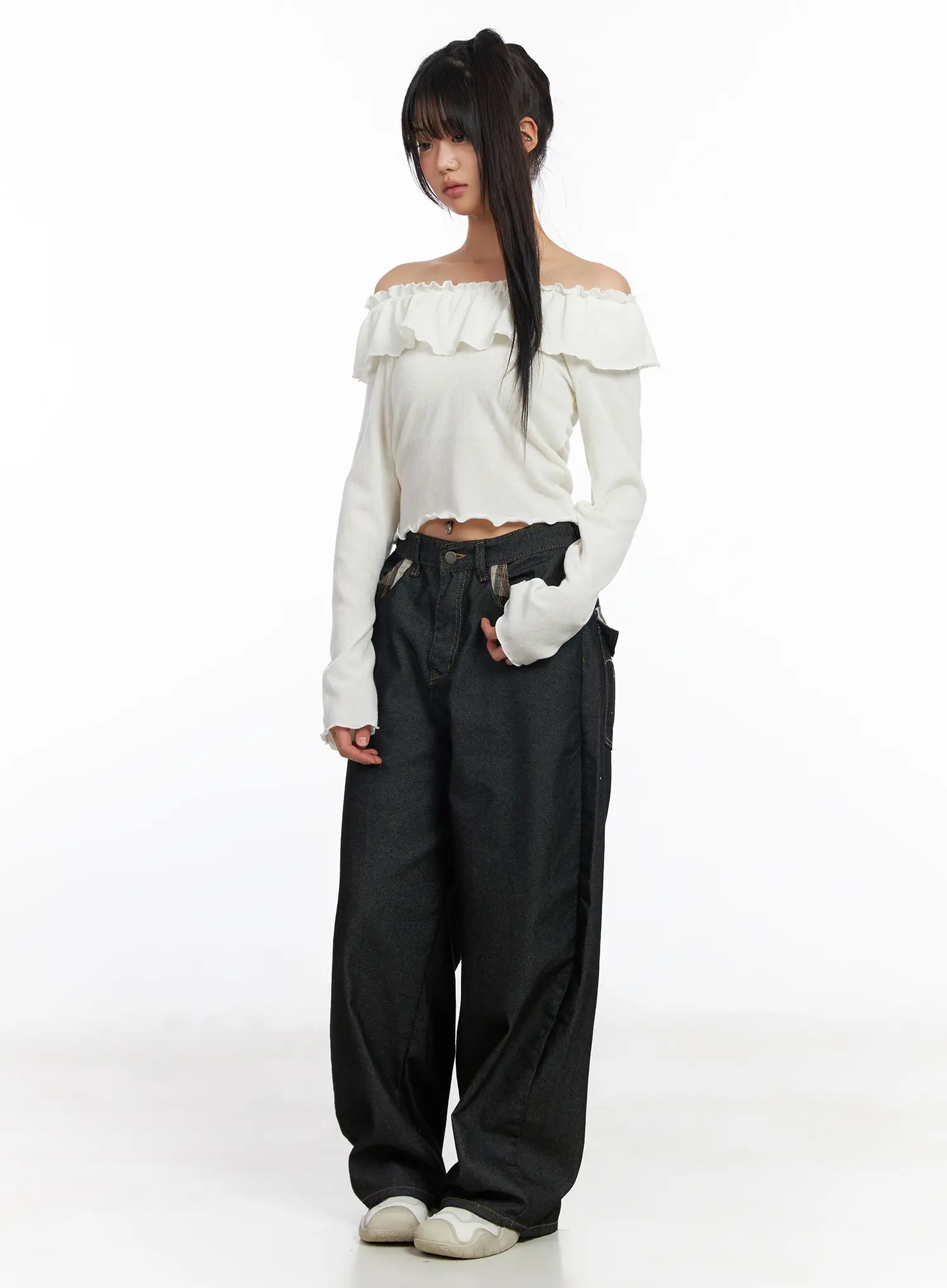Off-Shoulder Frill Long Sleeve Top CF506 - Image 15