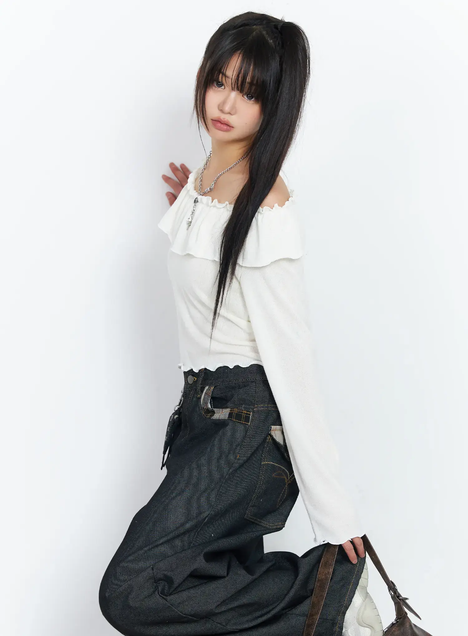Off-Shoulder Frill Long Sleeve Top CF506 - Image 16