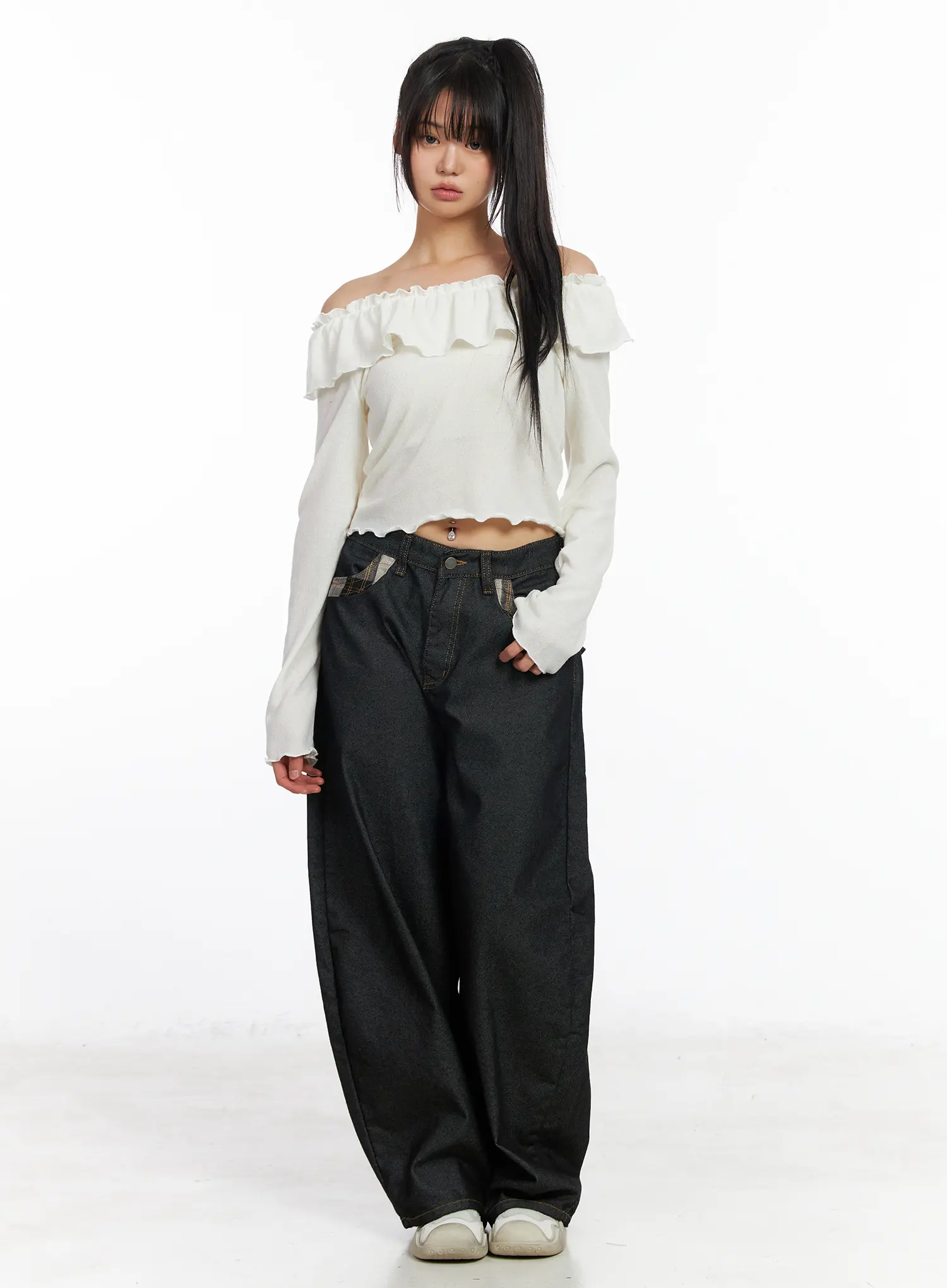 Off-Shoulder Frill Long Sleeve Top CF506 - Image 4