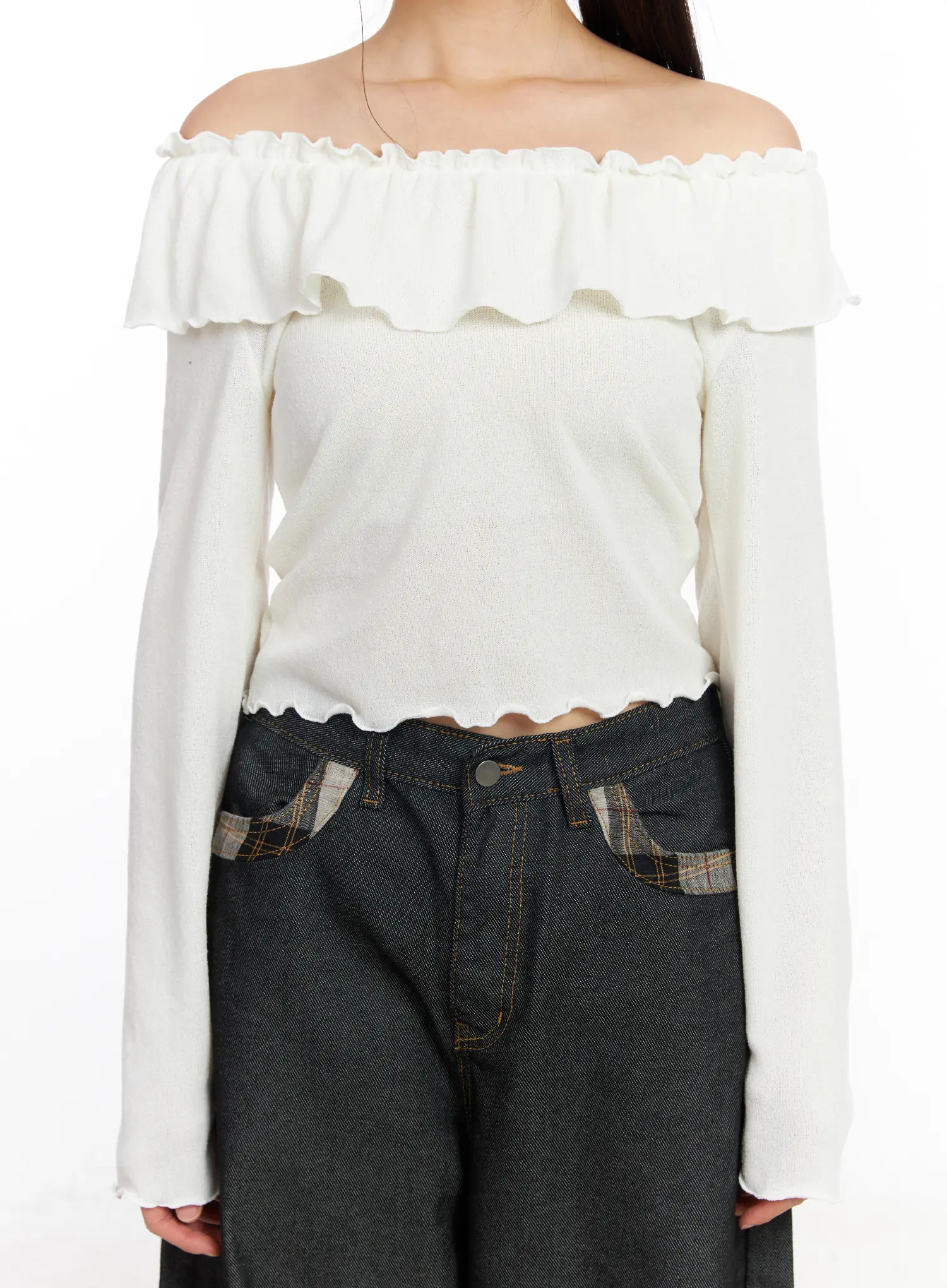 Off-Shoulder Frill Long Sleeve Top CF506 - Image 6
