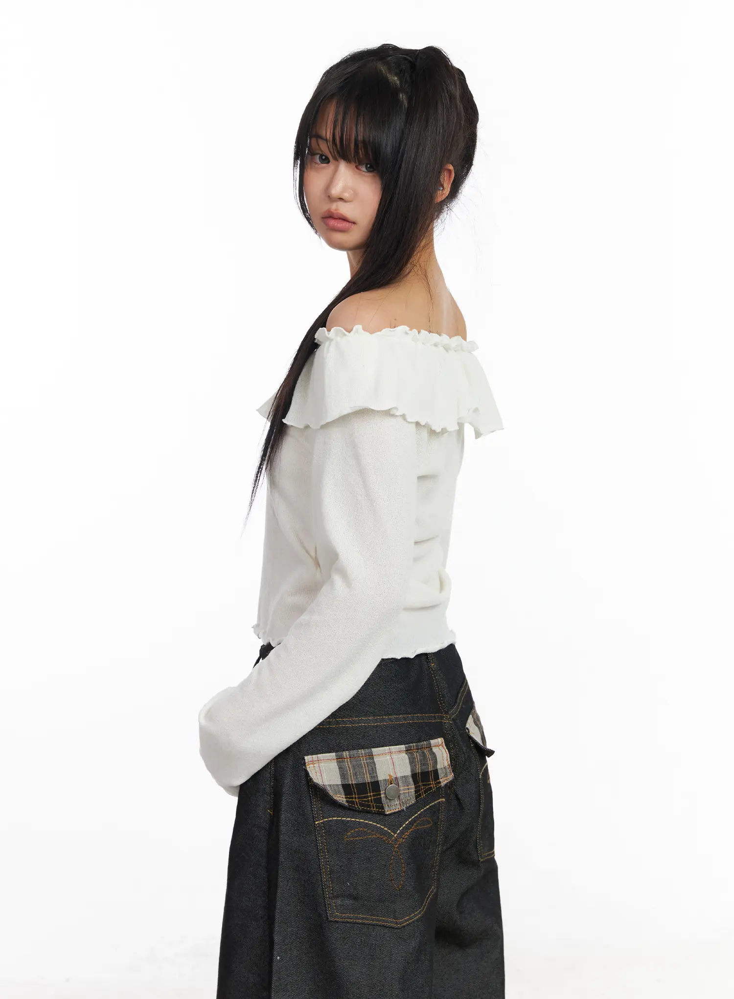 Off-Shoulder Frill Long Sleeve Top CF506 - Image 7