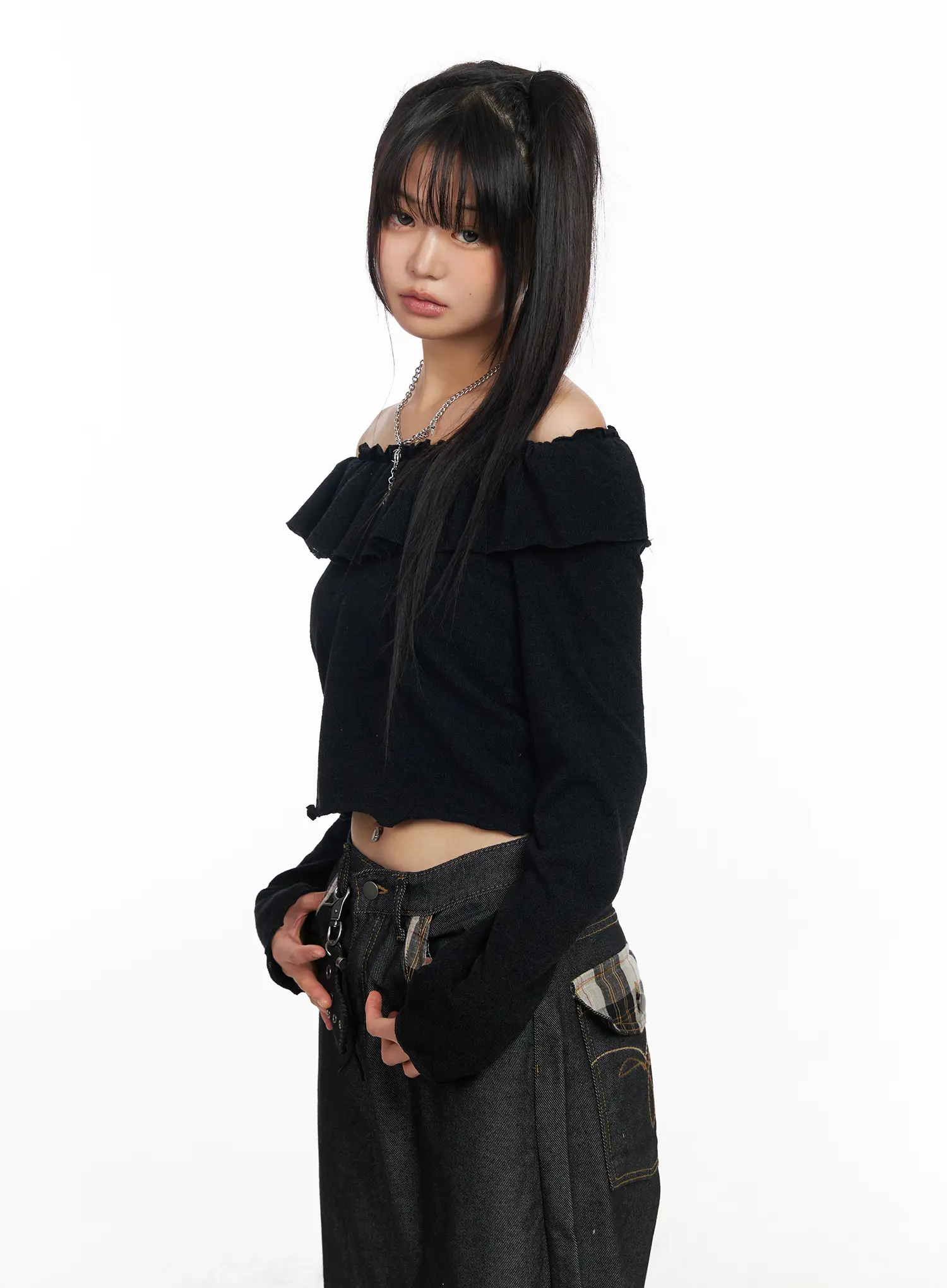 Off-Shoulder Frill Long Sleeve Top CF506 - Image 8