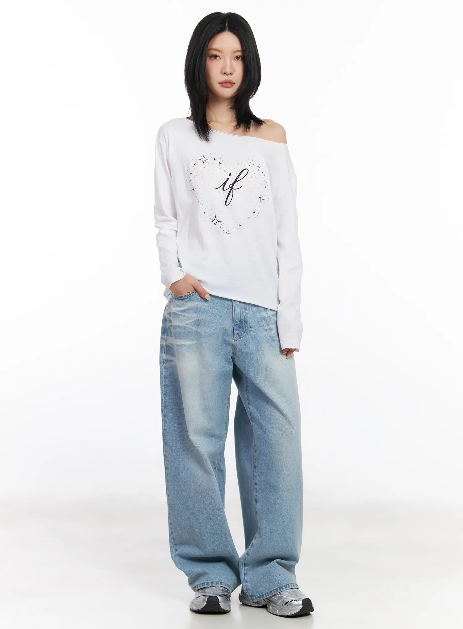 Off-Shoulder Graphic Long Sleeve Top CF526 - Image 7
