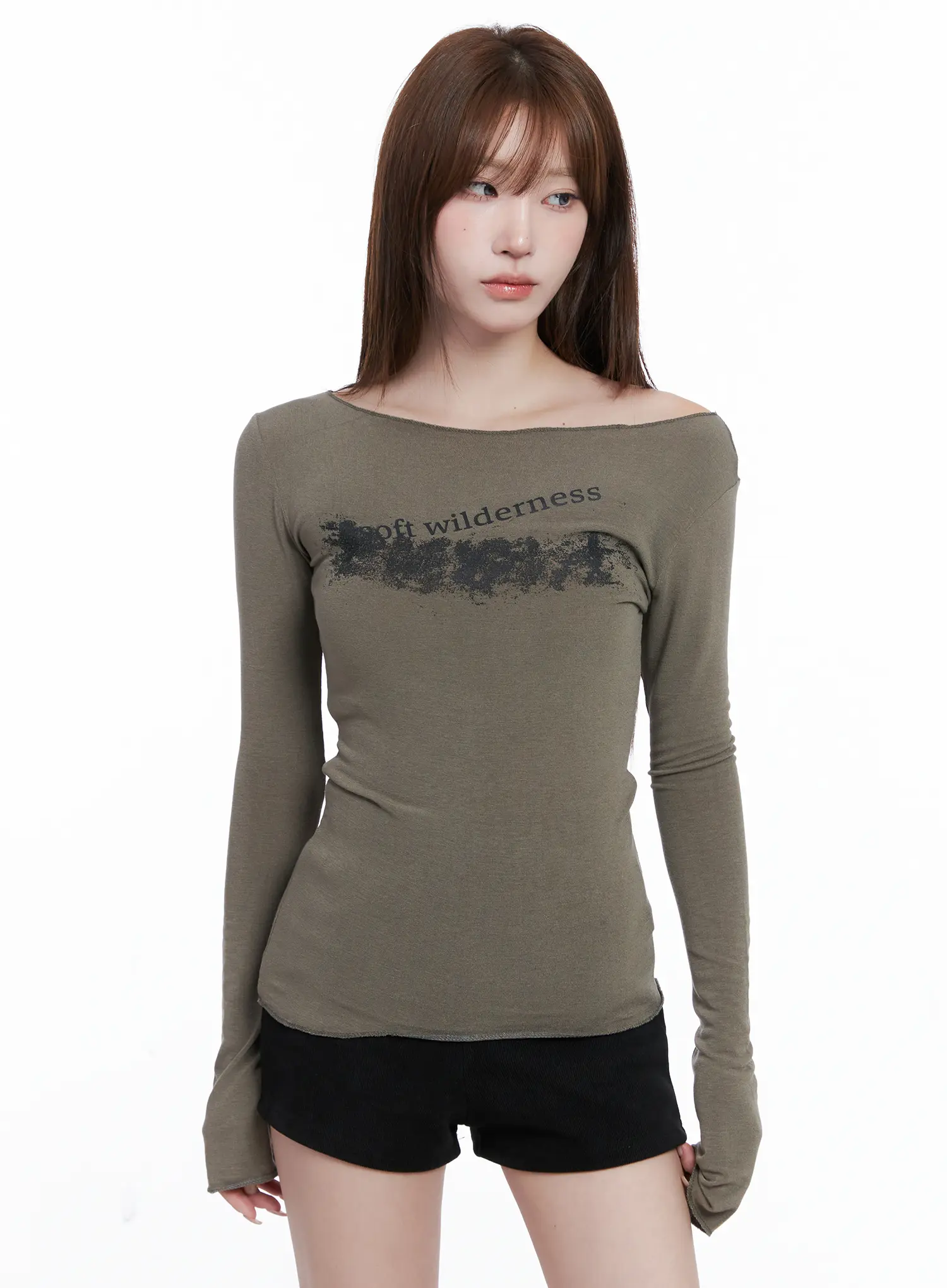 Off-Shoulder Graphic Long Sleeve Top CG529