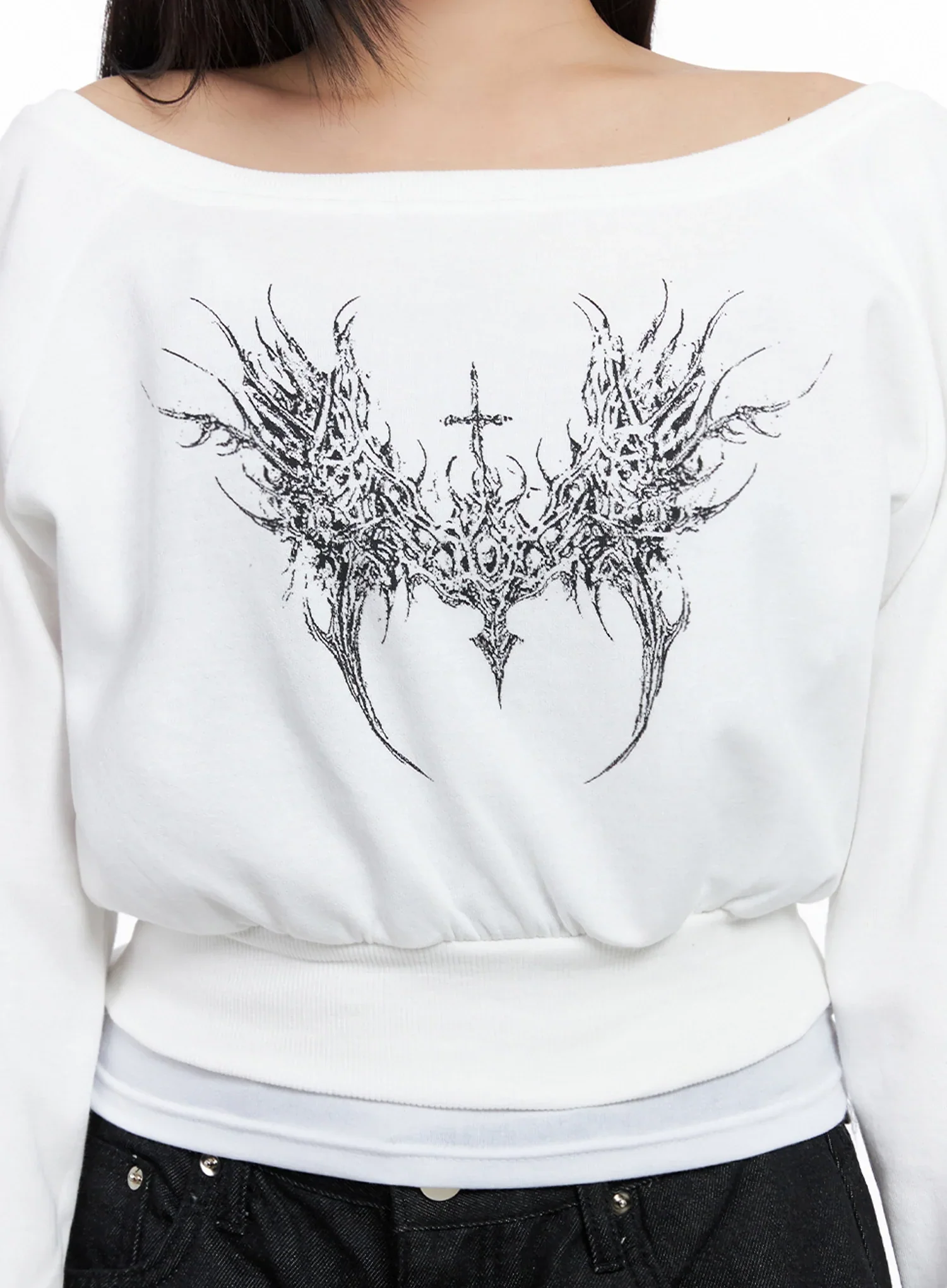 Off-Shoulder Graphic Sweatshirt IS525 - Image 4