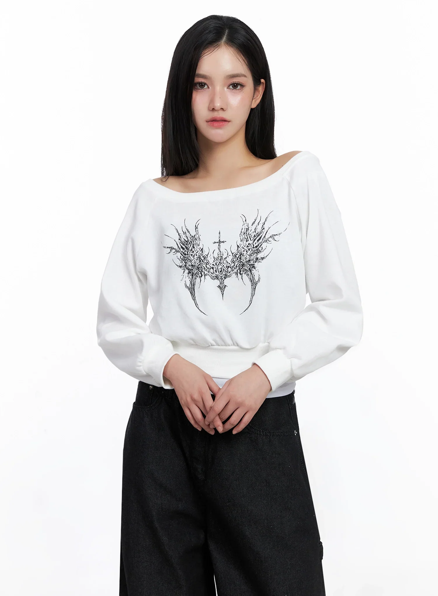 Off-Shoulder Graphic Sweatshirt IS525 - Image 5