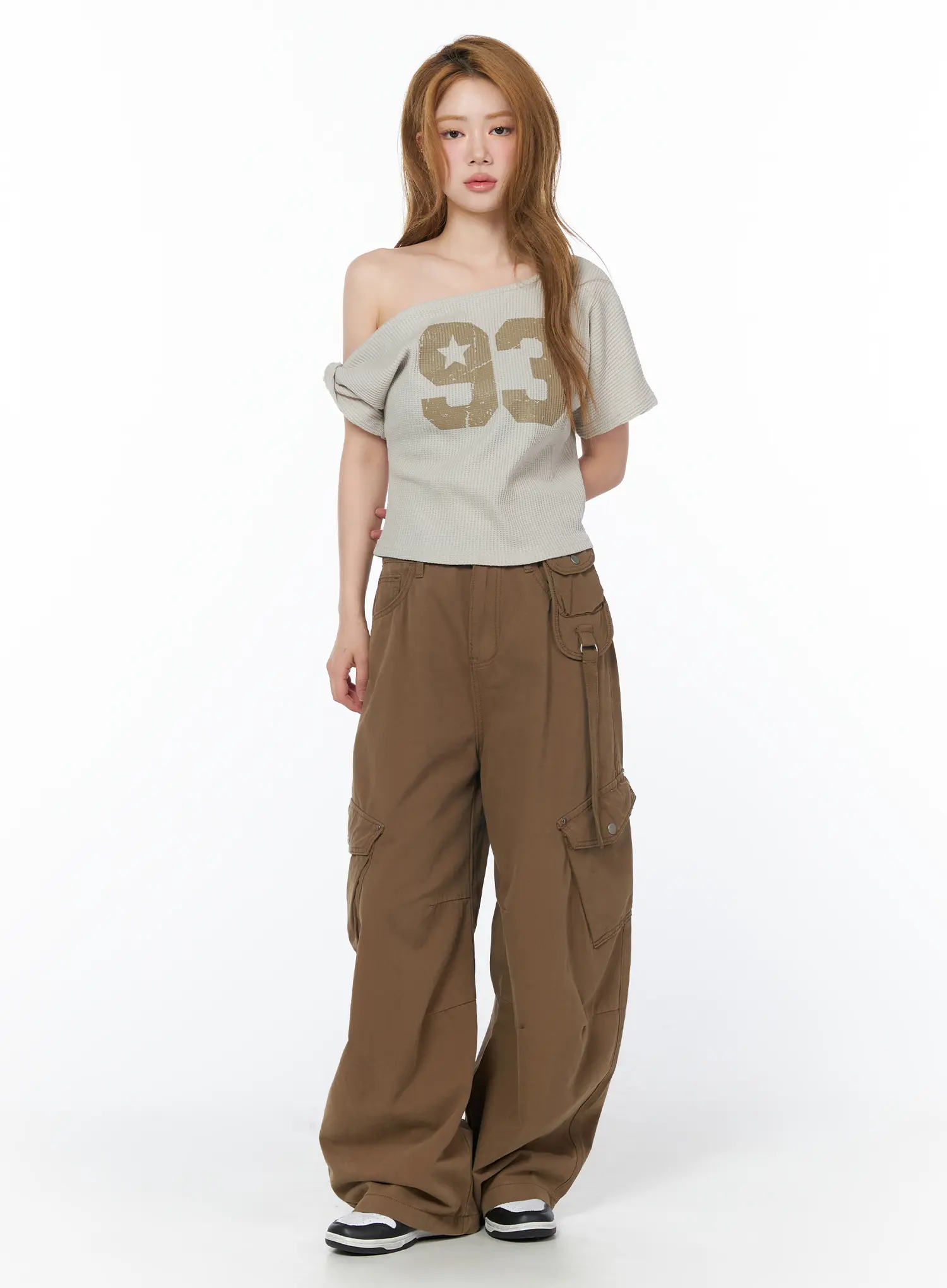 Off-Shoulder Graphic Waffle Tee CY506 - Image 3