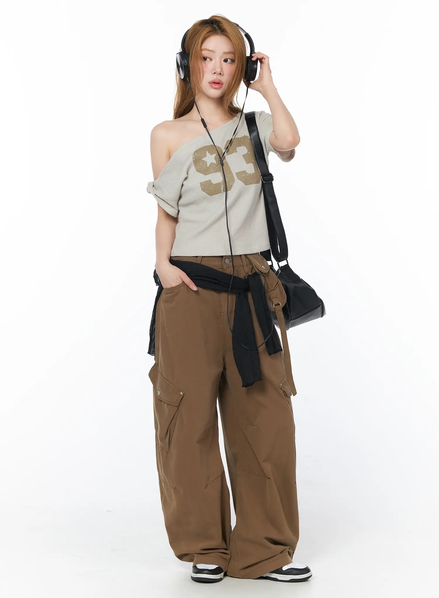 Off-Shoulder Graphic Waffle Tee CY506 - Image 7