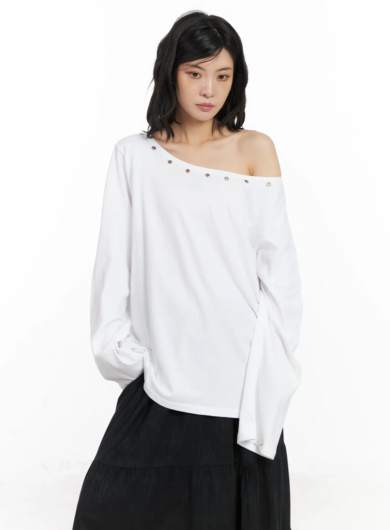 Off-Shoulder Grommet Long Sleeve Top CD502 - Image 2