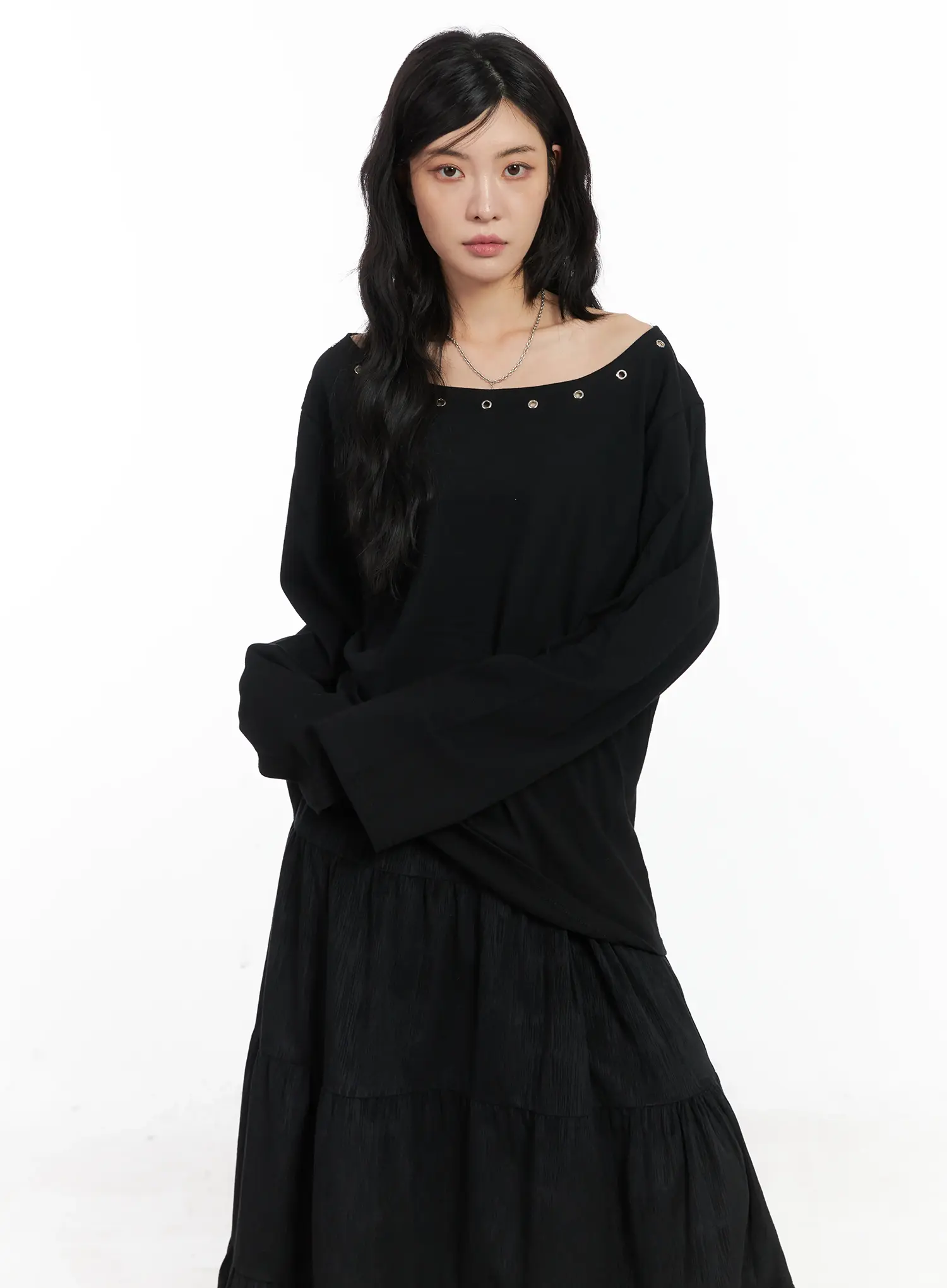 Off-Shoulder Grommet Long Sleeve Top CD502 - Image 8