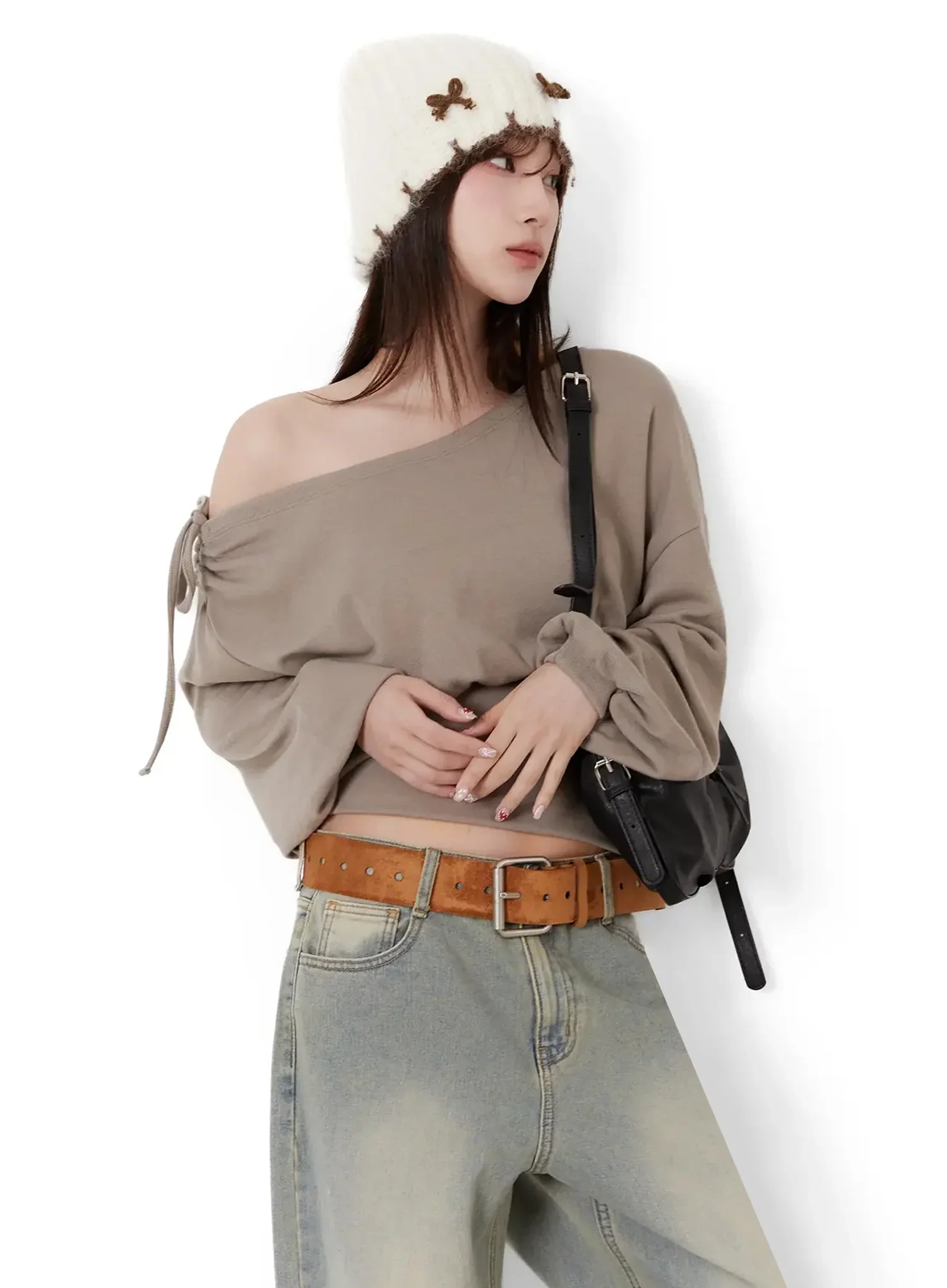 Off-Shoulder Knit Sweatshirt IJ521 - Image 12