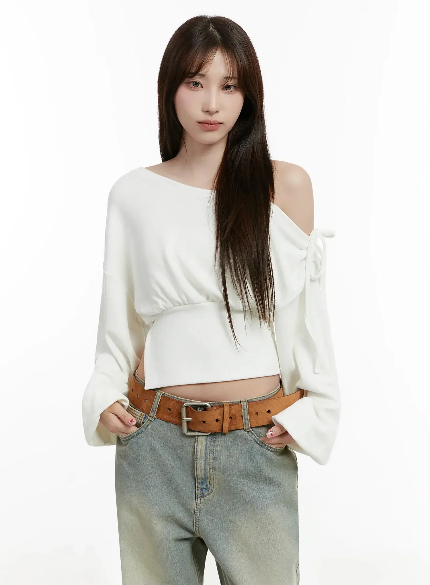 Off-Shoulder Knit Sweatshirt IJ521 - Image 14