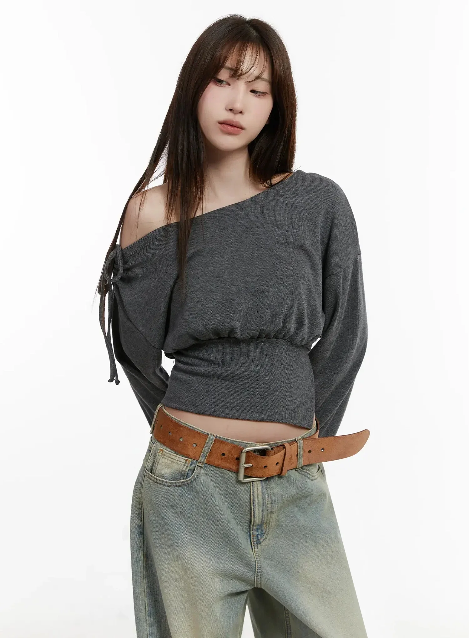Off-Shoulder Knit Sweatshirt IJ521 - Image 15