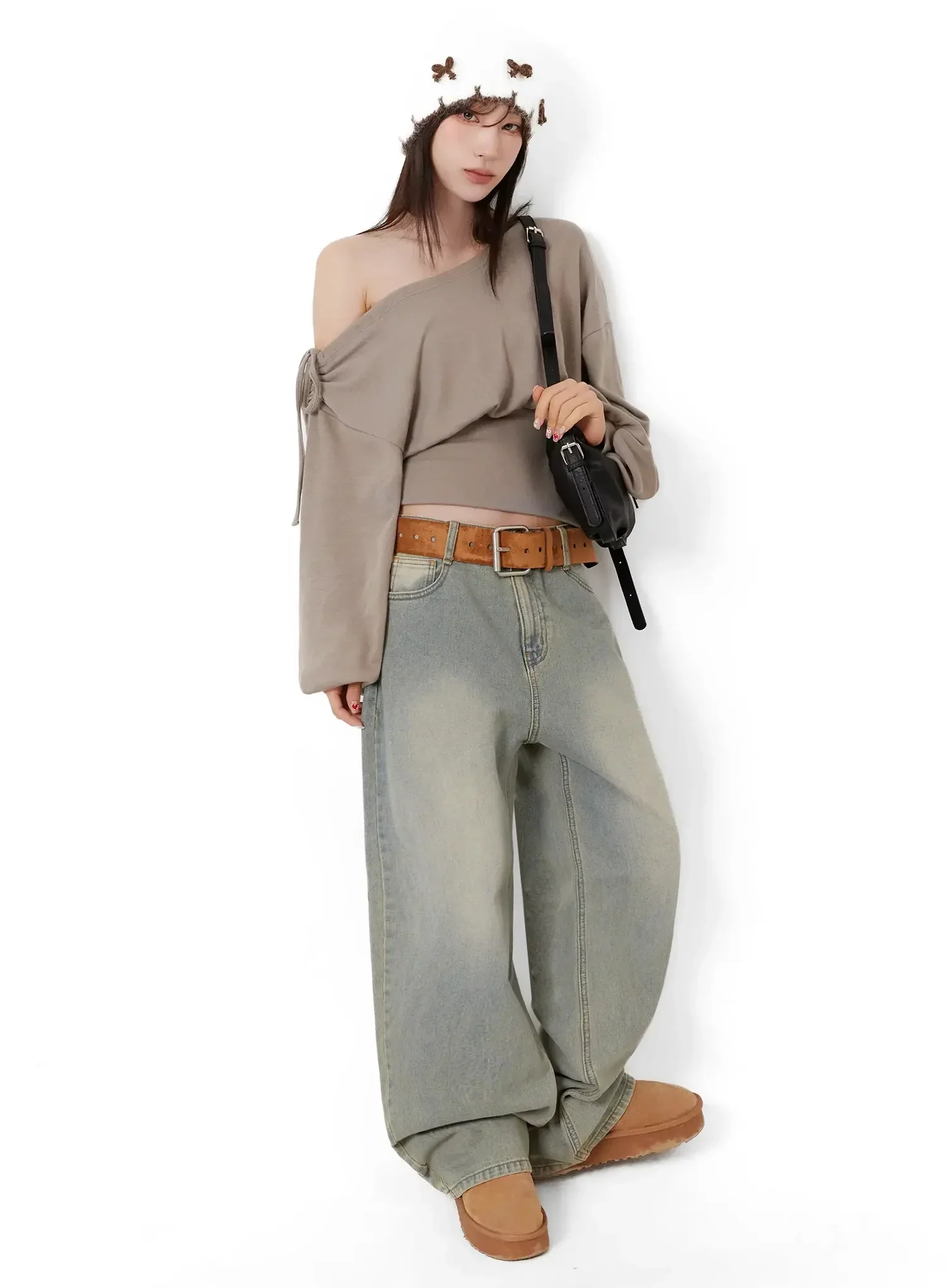 Off-Shoulder Knit Sweatshirt IJ521 - Image 2
