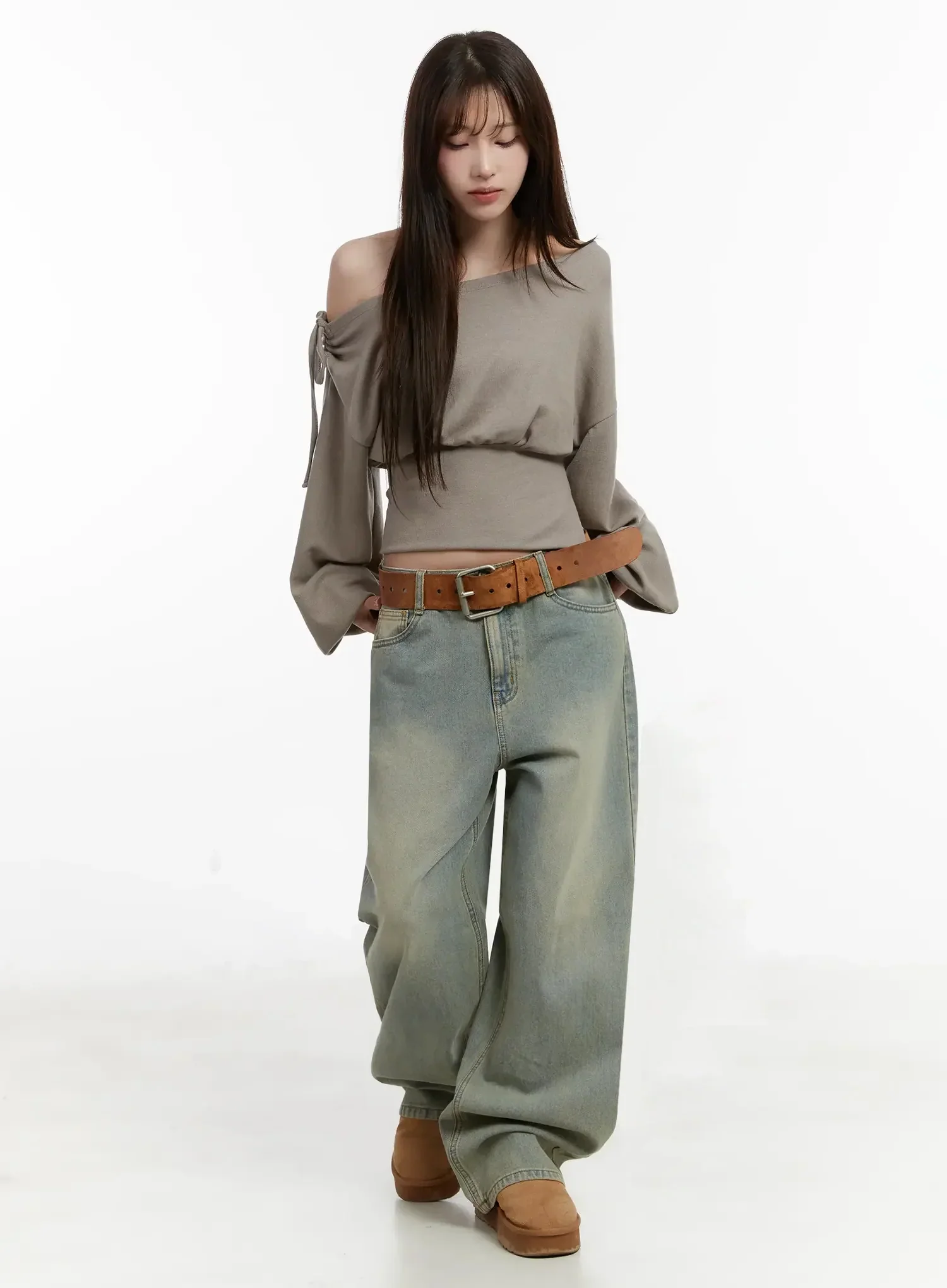 Off-Shoulder Knit Sweatshirt IJ521 - Image 3