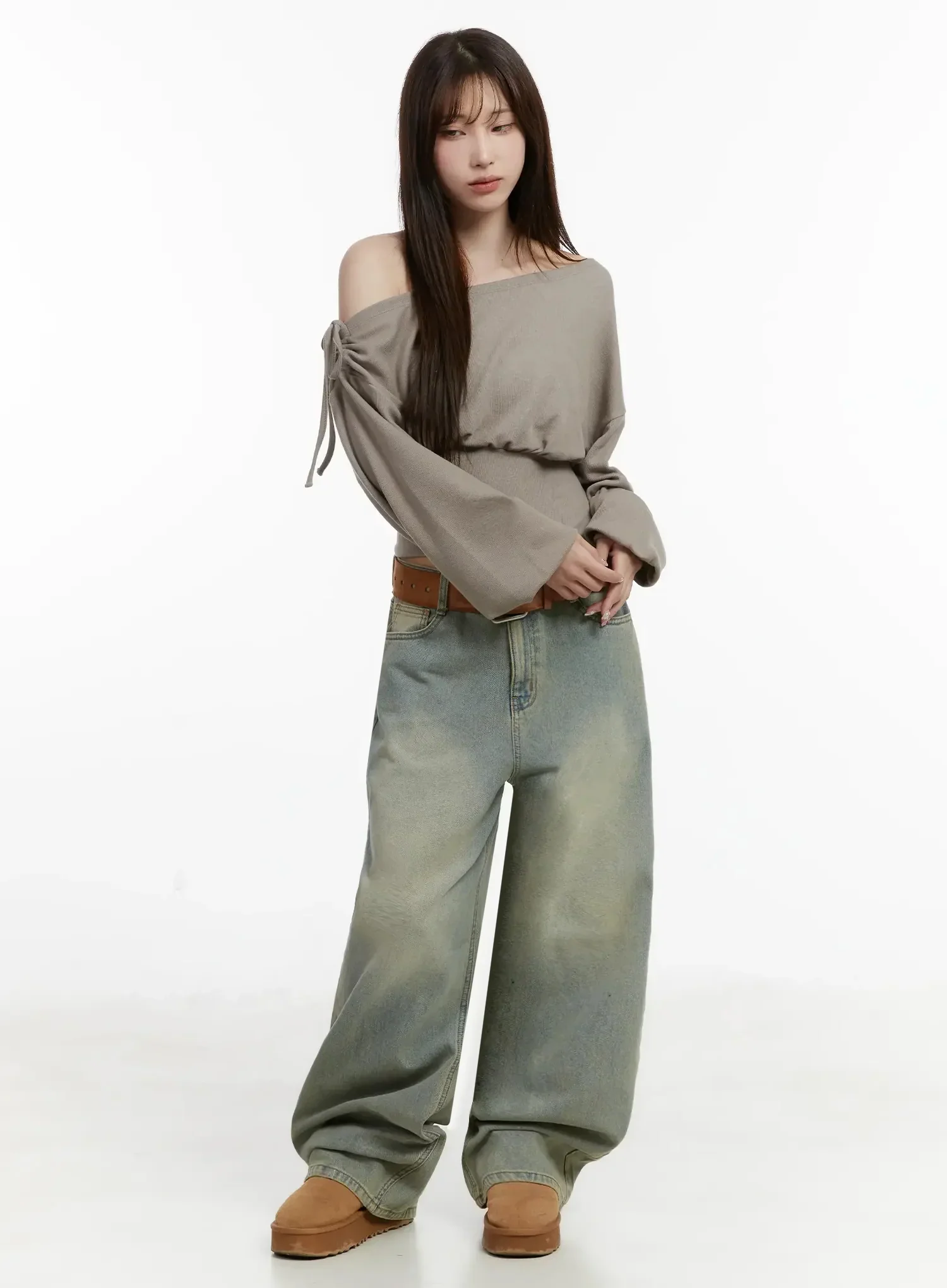 Off-Shoulder Knit Sweatshirt IJ521 - Image 9