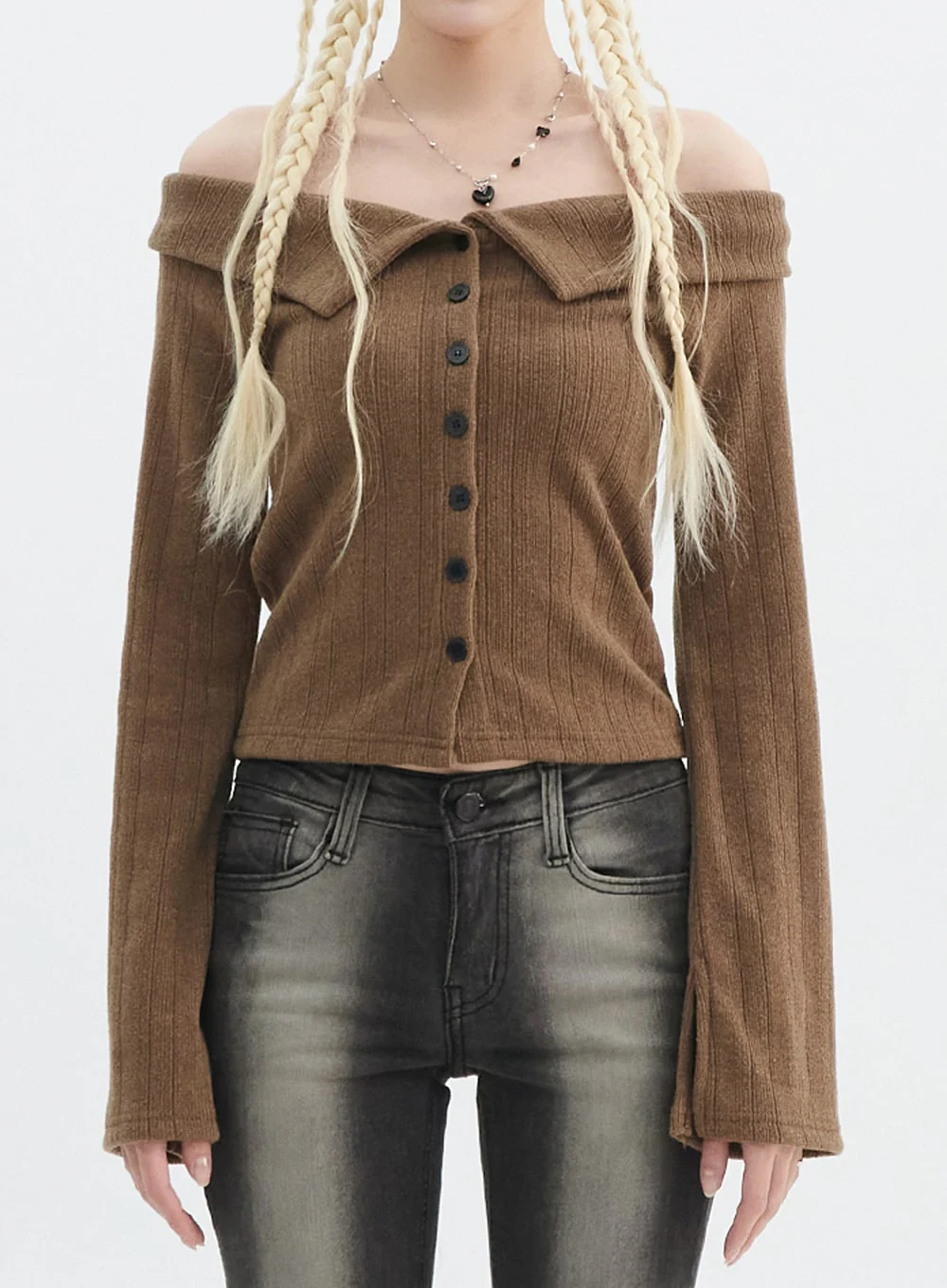 Off Shoulder Knit Top IN327 - Image 2