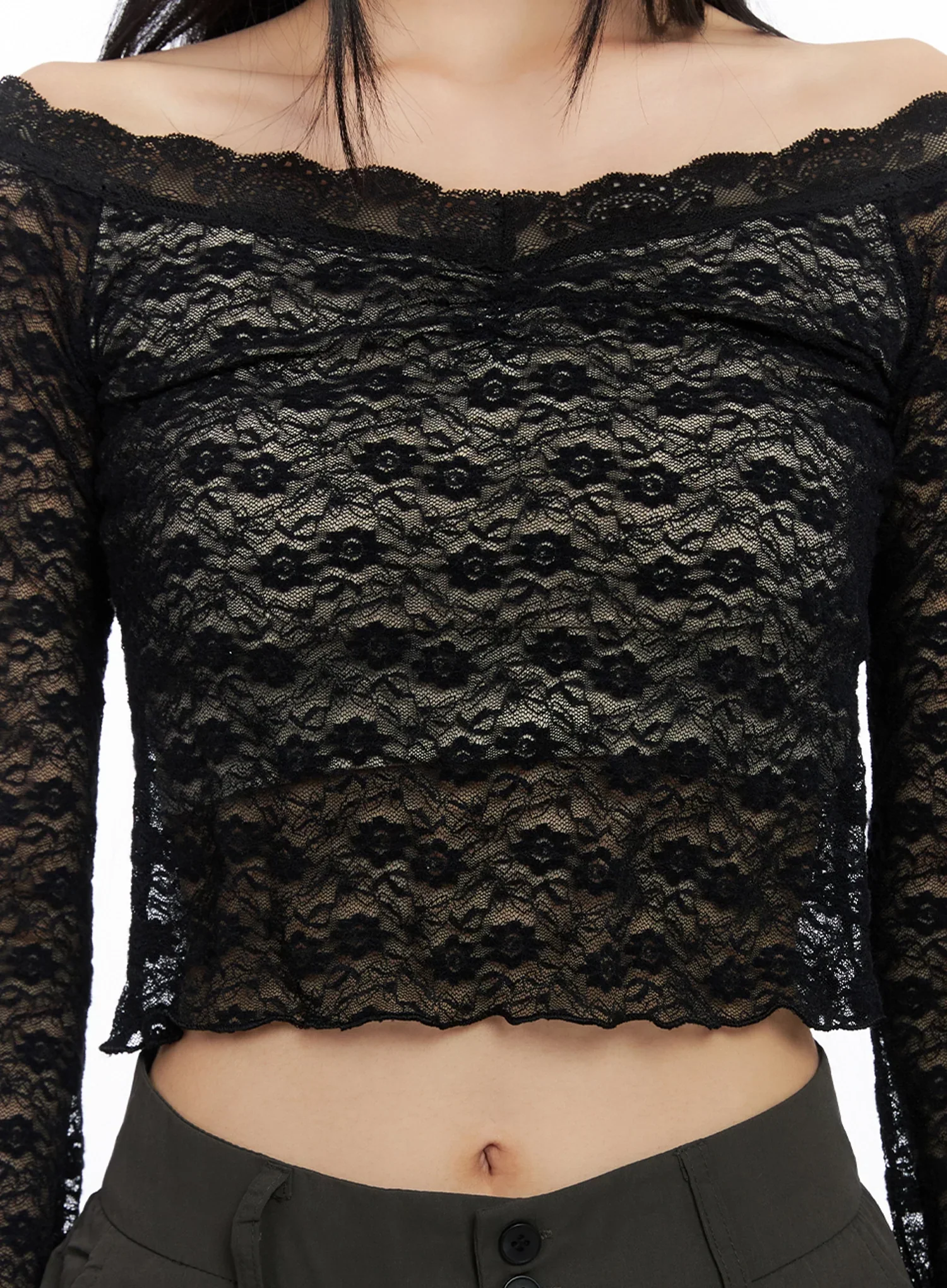 Off-Shoulder Lace Crop Top IO516 - Image 4