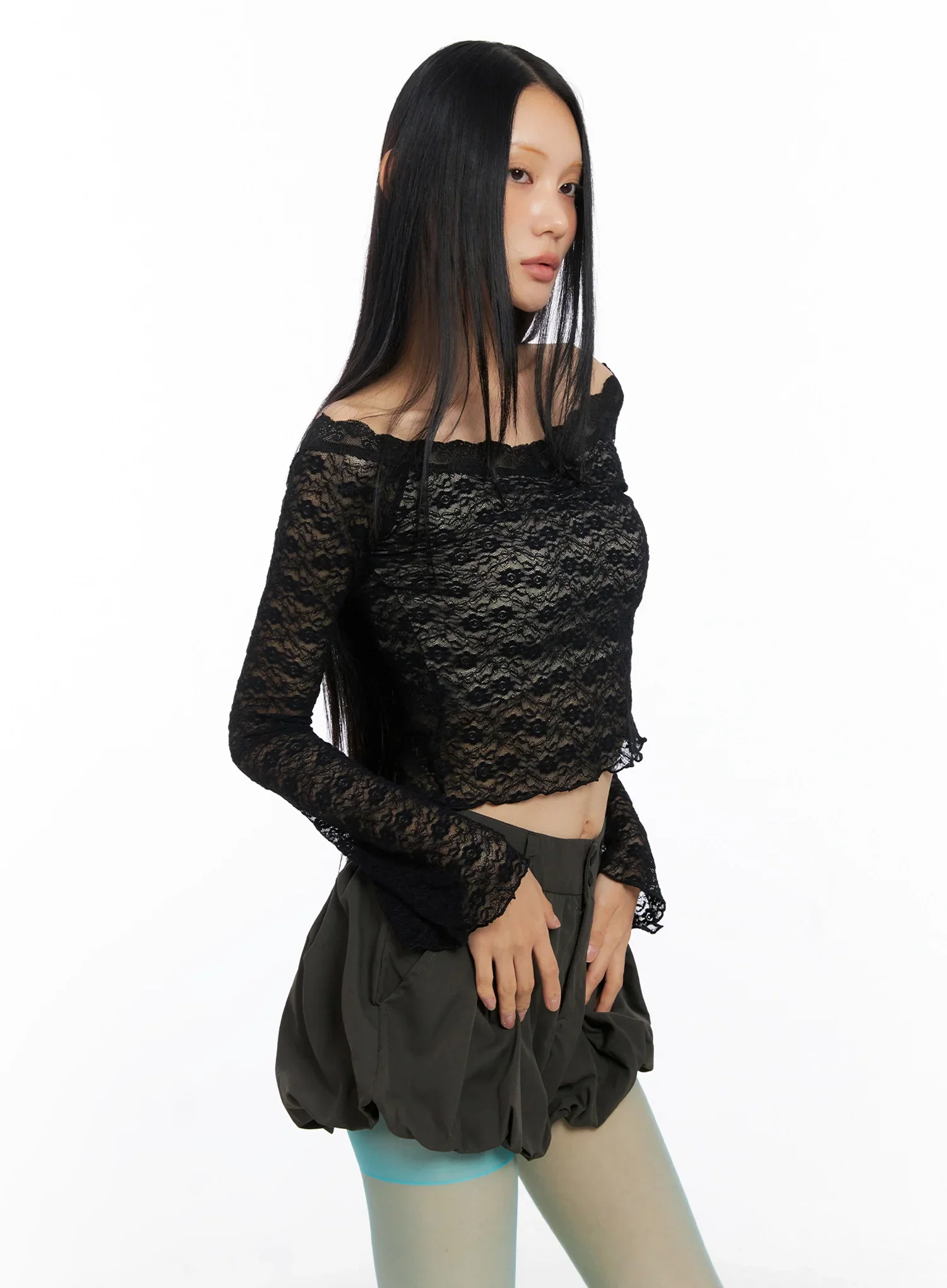 Off-Shoulder Lace Crop Top IO516 - Image 7