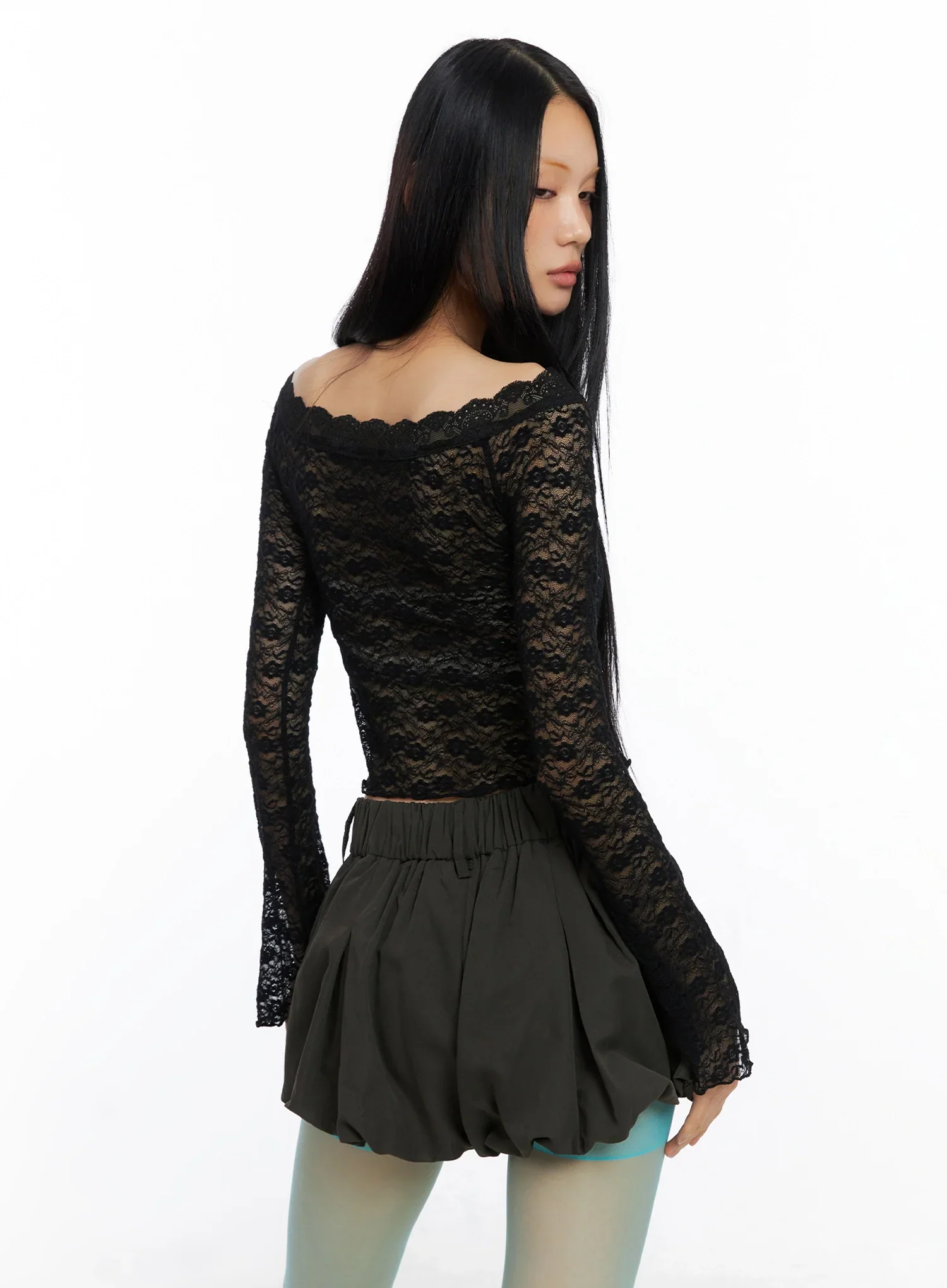 Off-Shoulder Lace Crop Top IO516 - Image 8