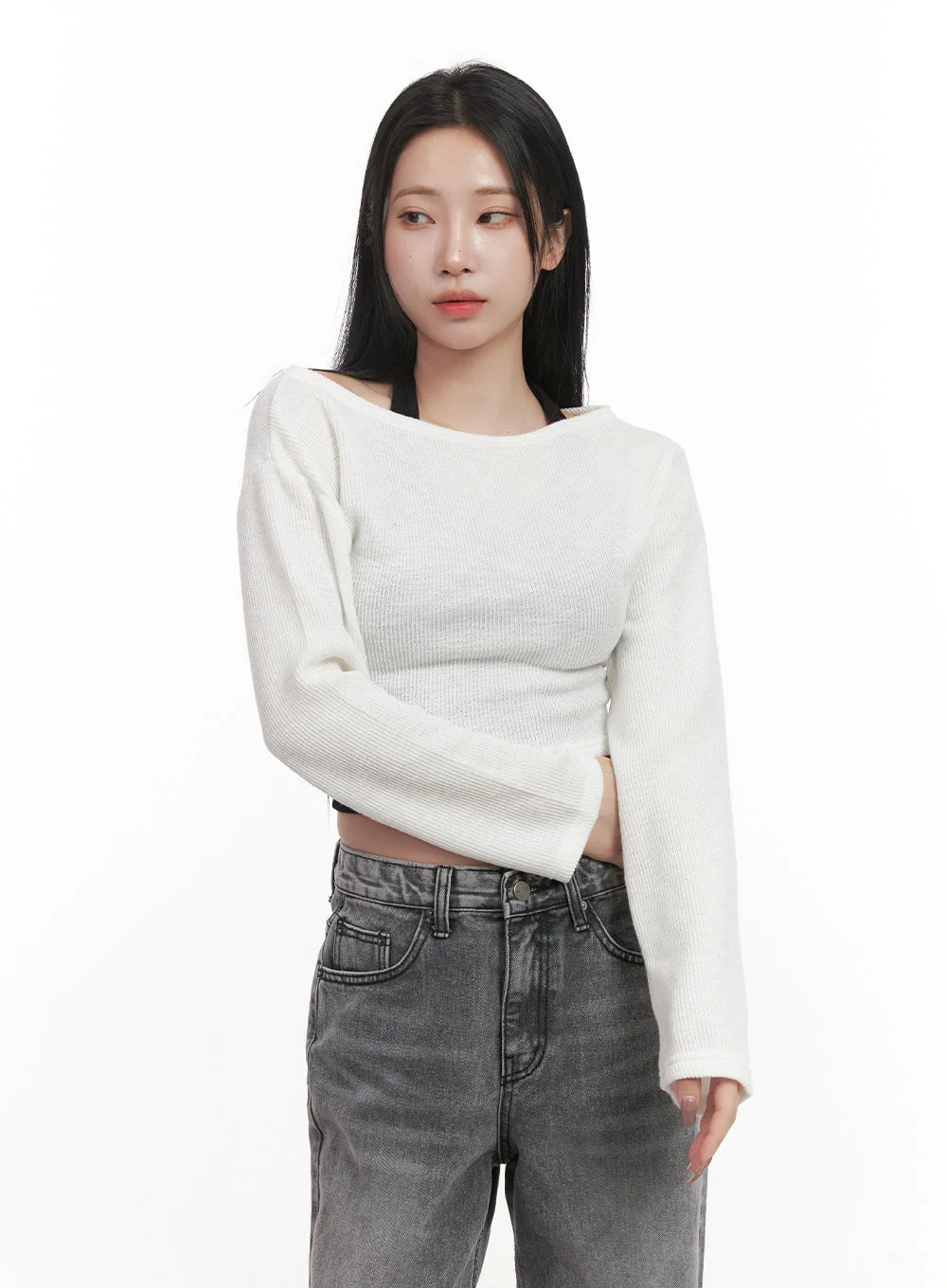 Off-Shoulder Long Sleeve Crop Top CJ517 - Image 9