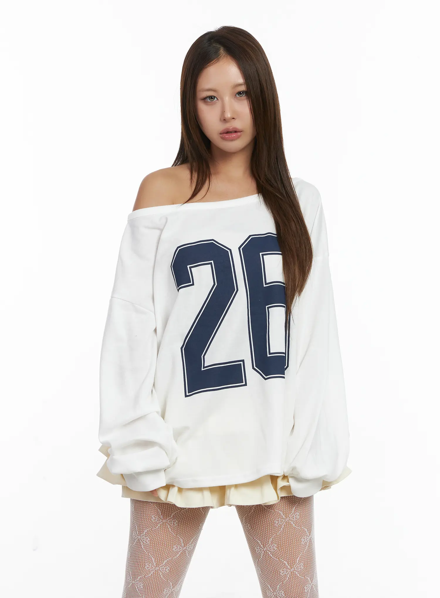 Off-Shoulder Loose Fit Sweatshirt CJ513 - Image 11