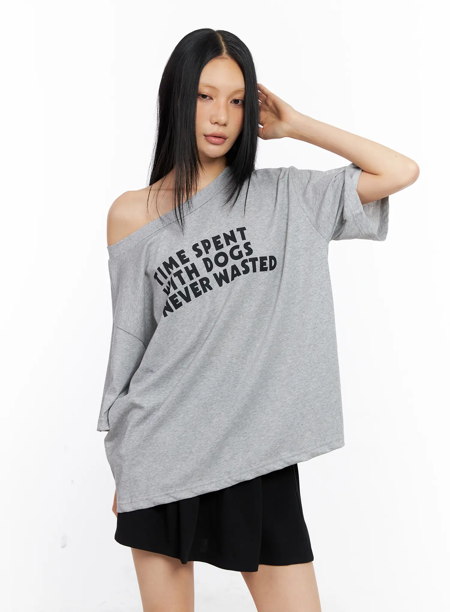 Off-Shoulder Relaxed-Fit Graphic Tee CL530 - Image 10