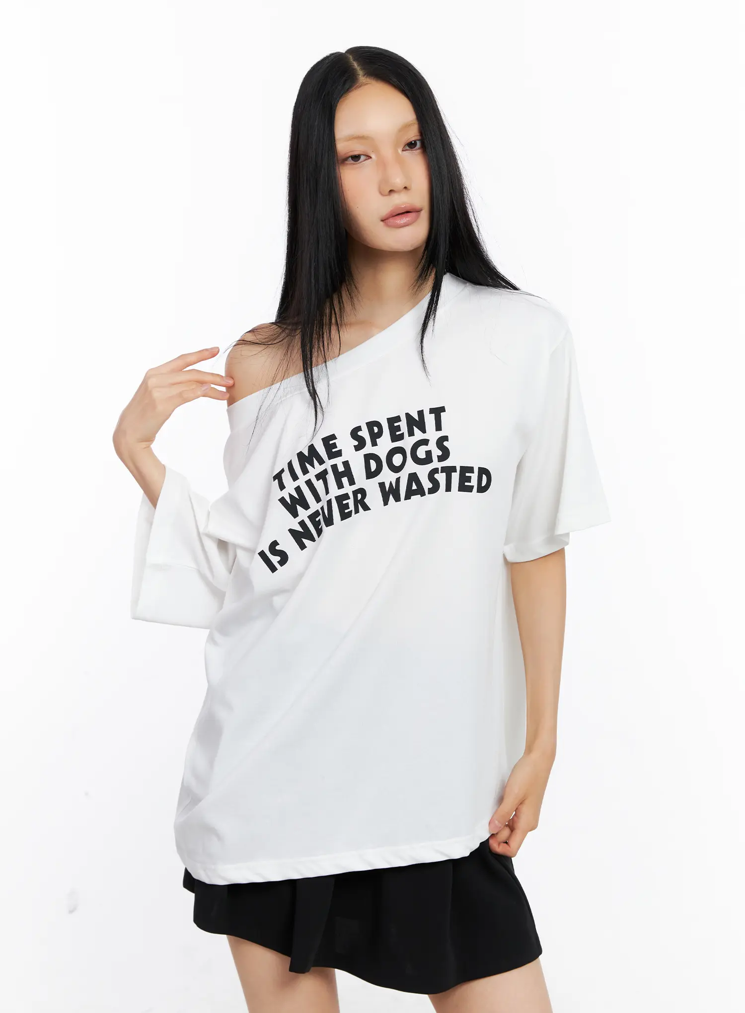 Off-Shoulder Relaxed-Fit Graphic Tee CL530 - Image 11